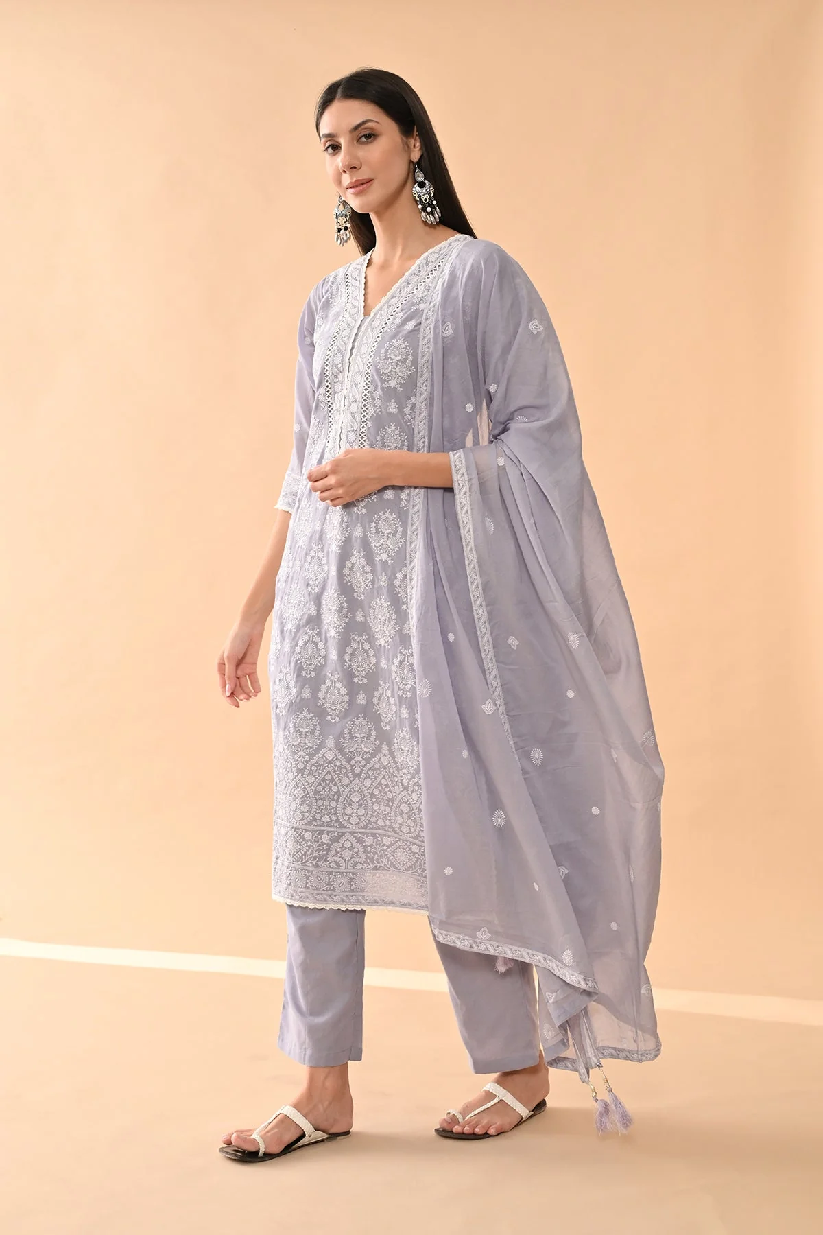 Purple Embroidered Kurta 3 Pcs Set - Image 3