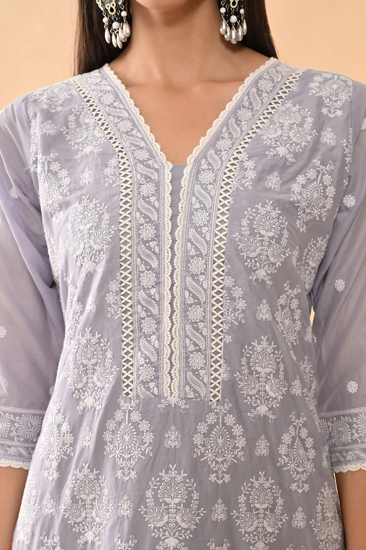 Purple Embroidered Kurta 3 Pcs Set - Image 5