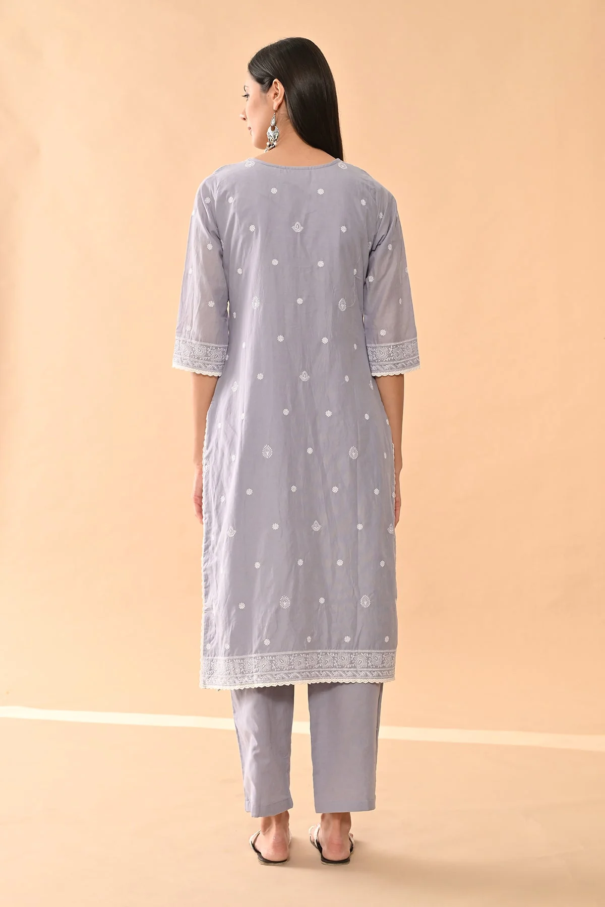 Purple Embroidered Kurta 3 Pcs Set - Image 6