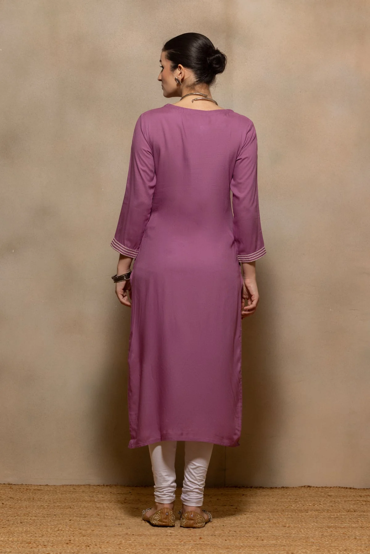 Purple Floral Embroidered Kurta - Image 5