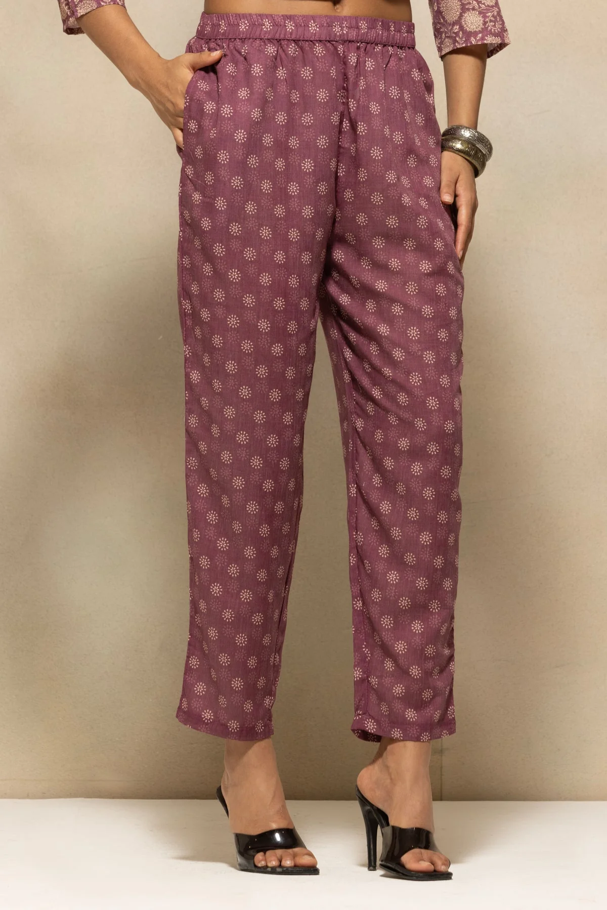 Purple Printed Kurta 3 Pcs Set - Image 6