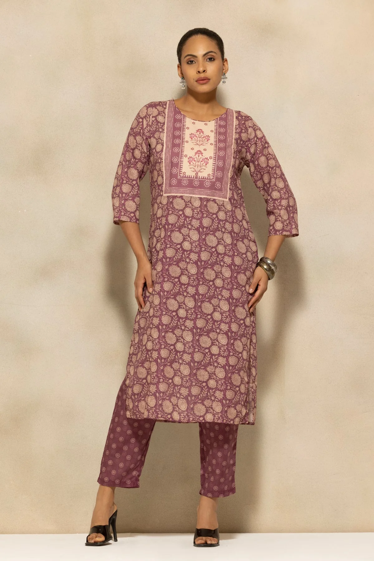 Purple Printed Kurta 3 Pcs Set - Image 7