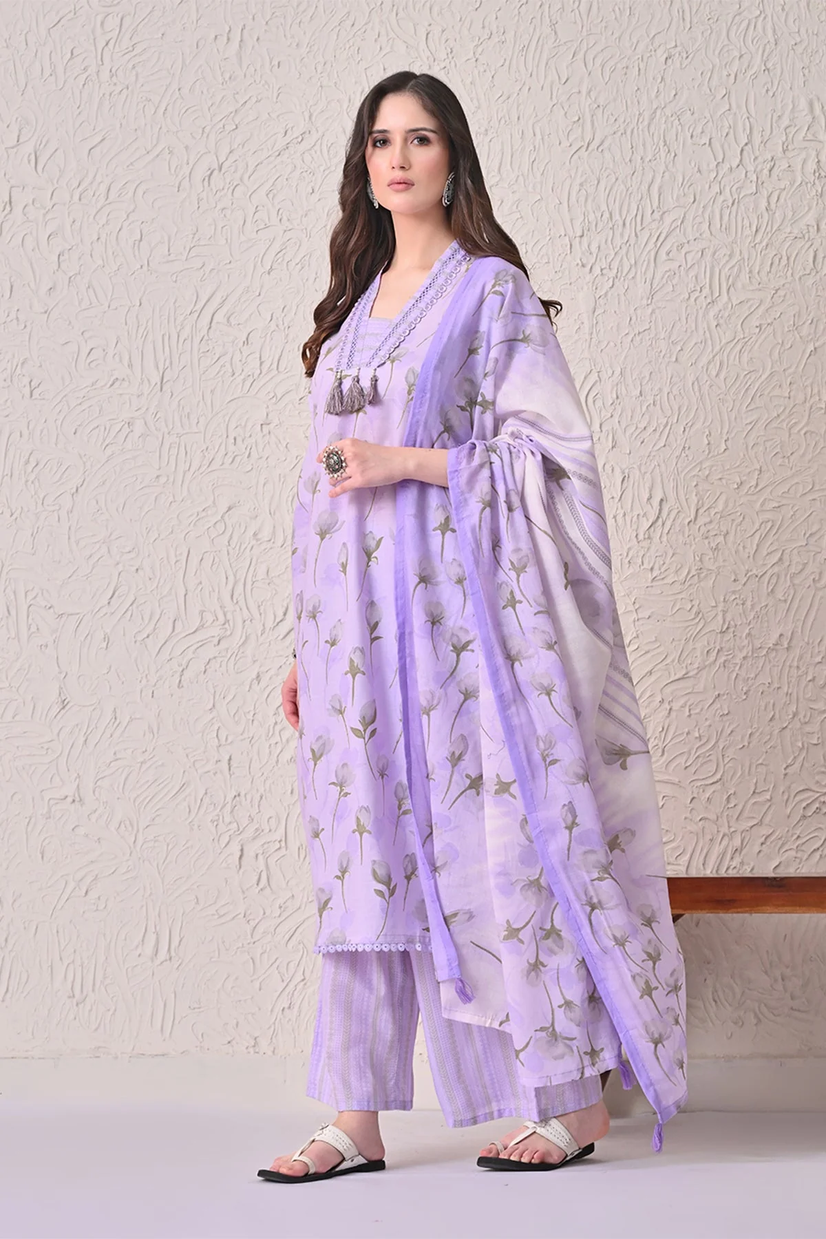 Purple Printed Kurta 3 Pcs Set - Image 2