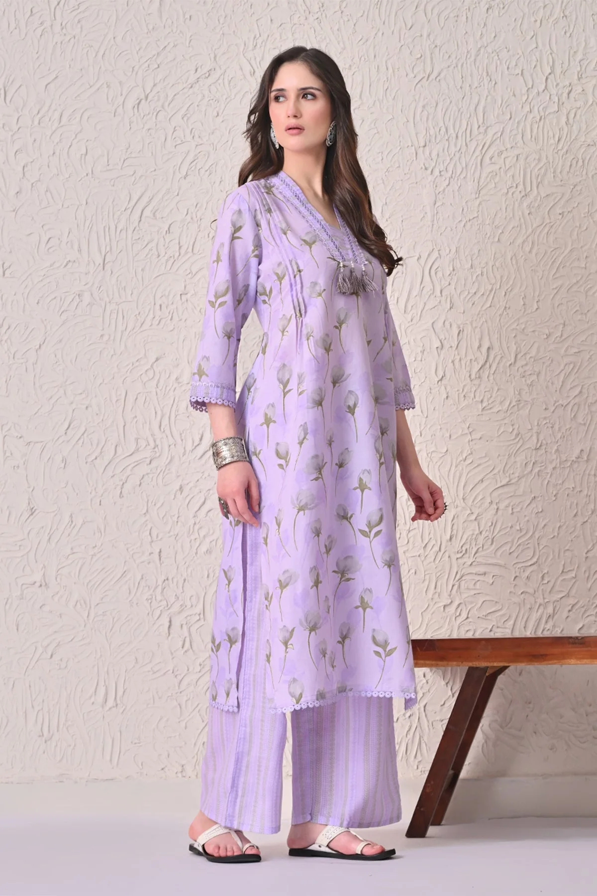 Purple Printed Kurta 3 Pcs Set - Image 3