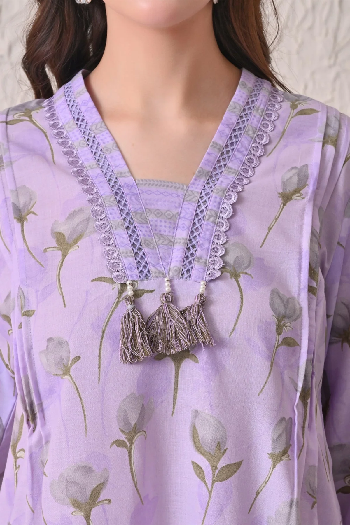 Purple Printed Kurta 3 Pcs Set - Image 4