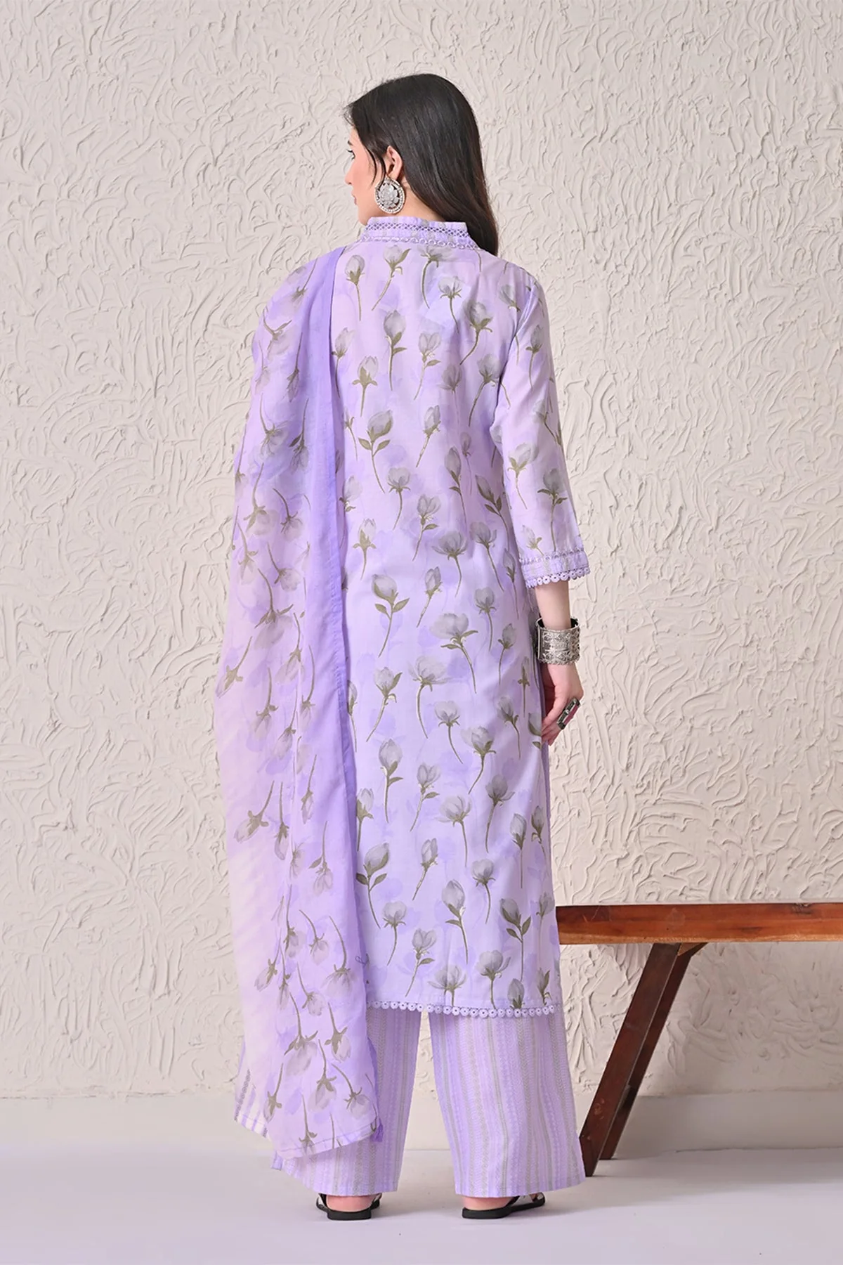 Purple Printed Kurta 3 Pcs Set - Image 5