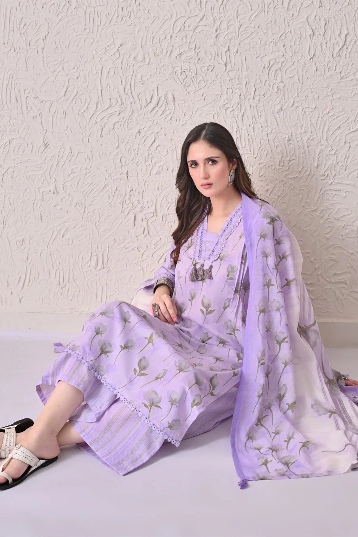 Purple Printed Kurta 3 Pcs Set - Image 7