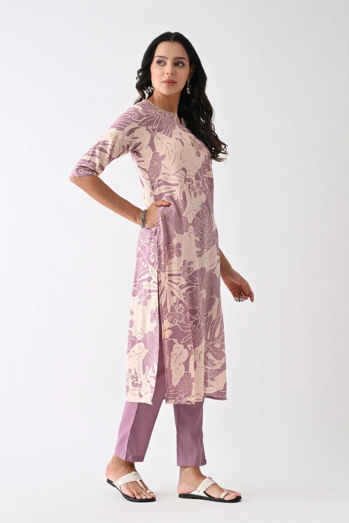 Purple Printed Kurta 3 Pcs Set - Image 2