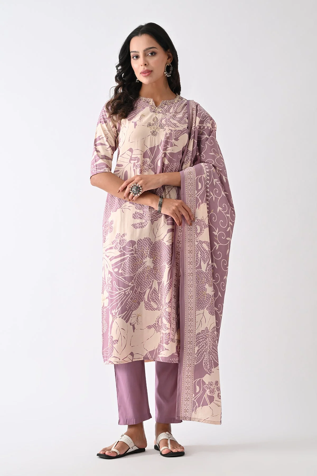Purple Printed Kurta 3 Pcs Set - Image 4