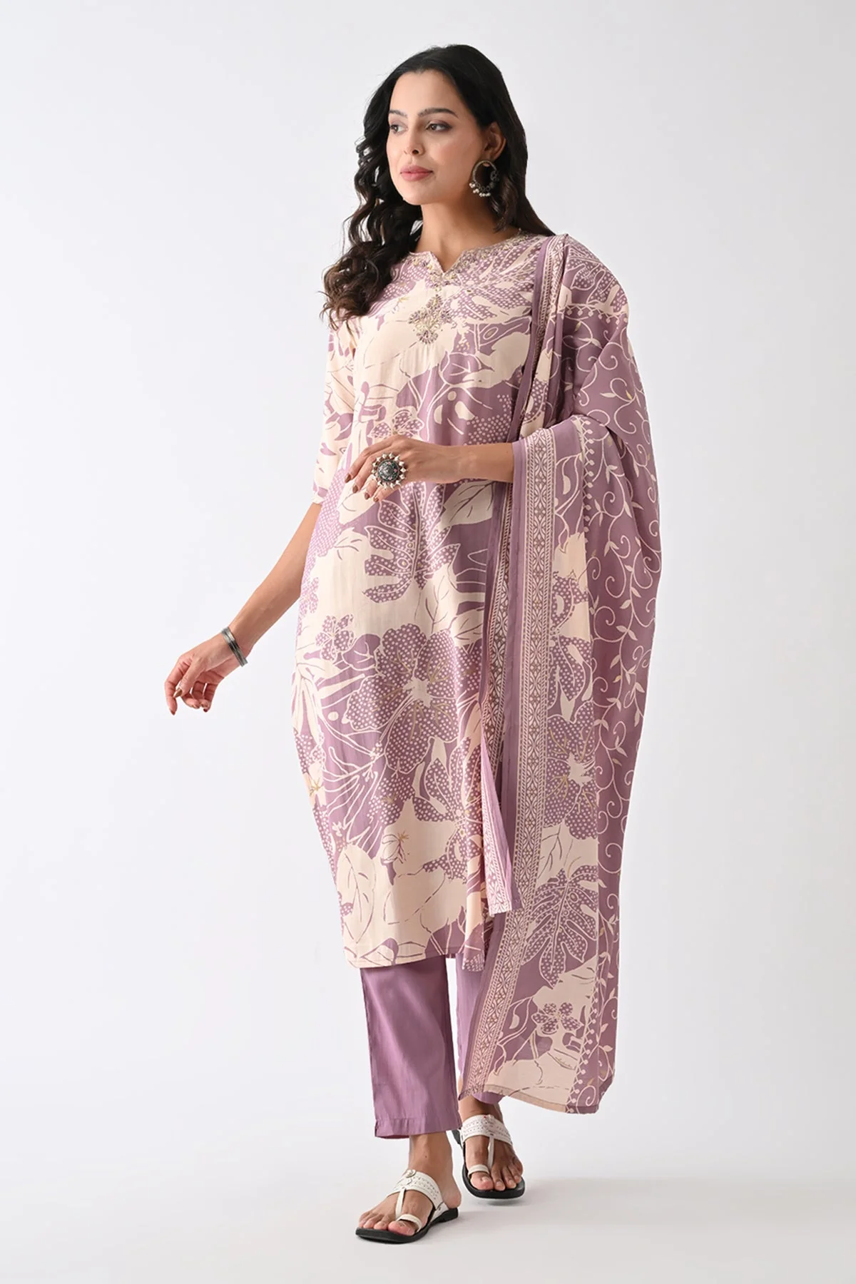 Purple Printed Kurta 3 Pcs Set - Image 5