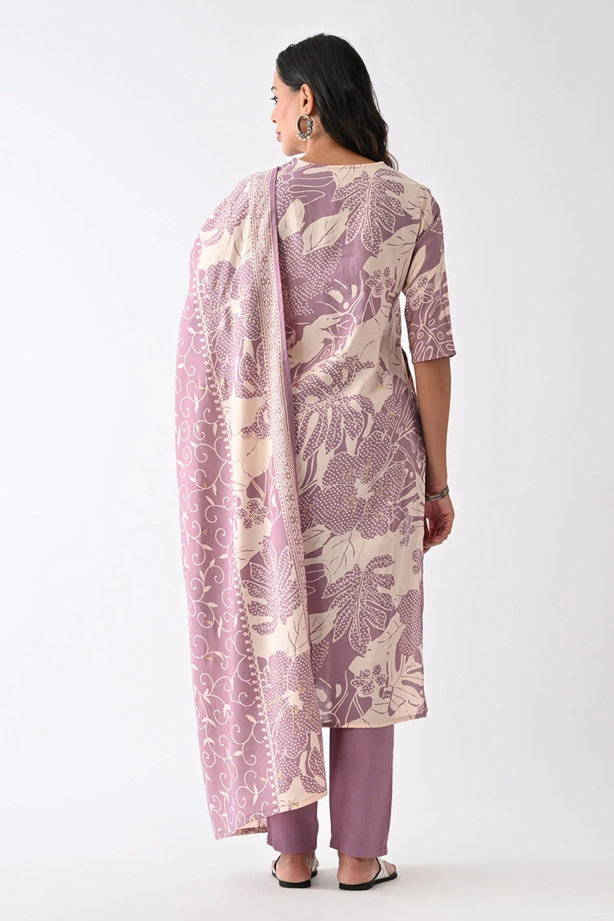 Purple Printed Kurta 3 Pcs Set - Image 6