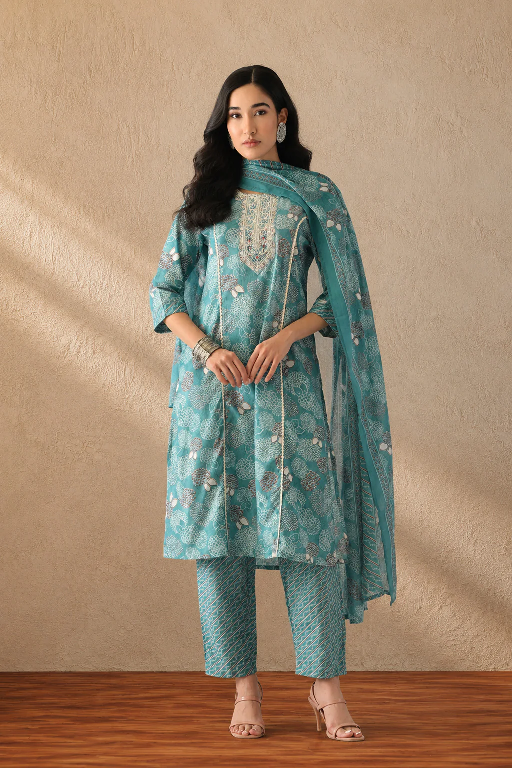 Rama Green Printed Kurta 3 Pcs Set