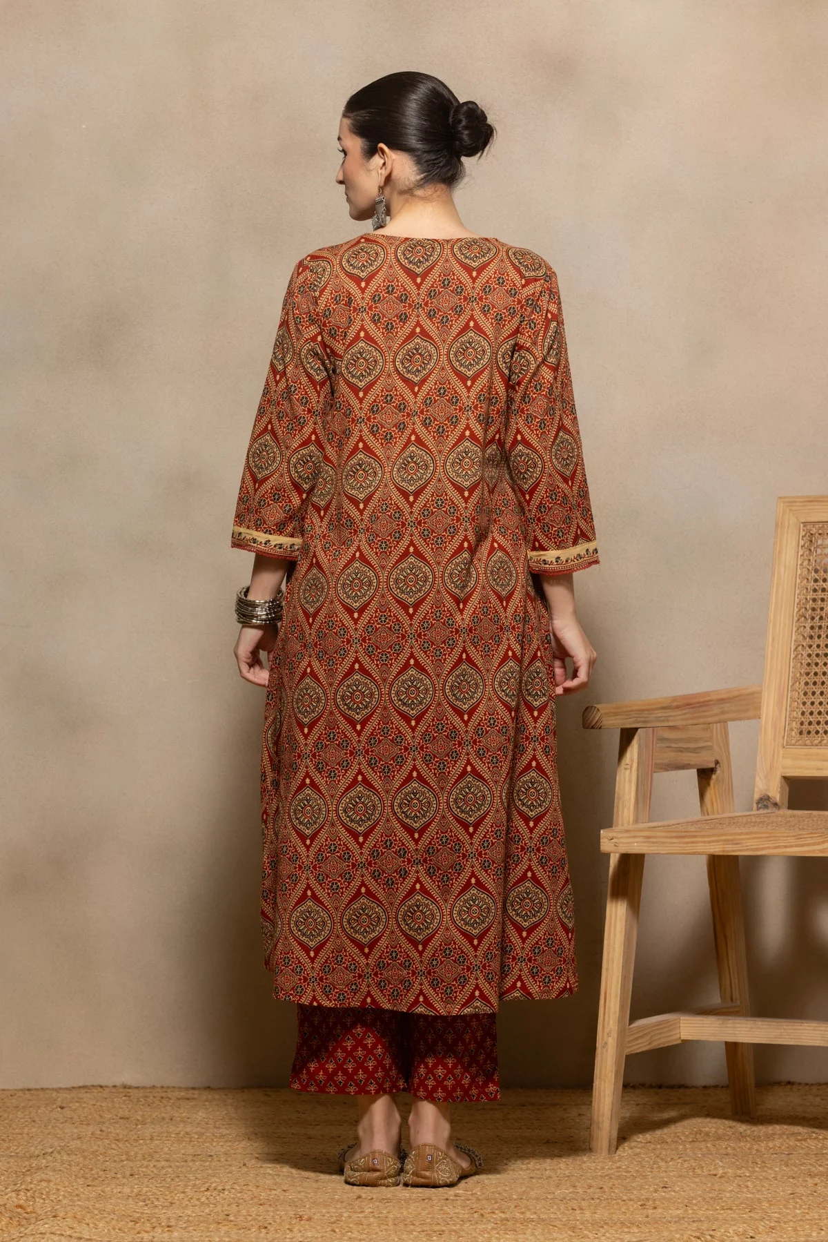 Rust Printed Flared Kurta 3 Pcs Set - Image 5