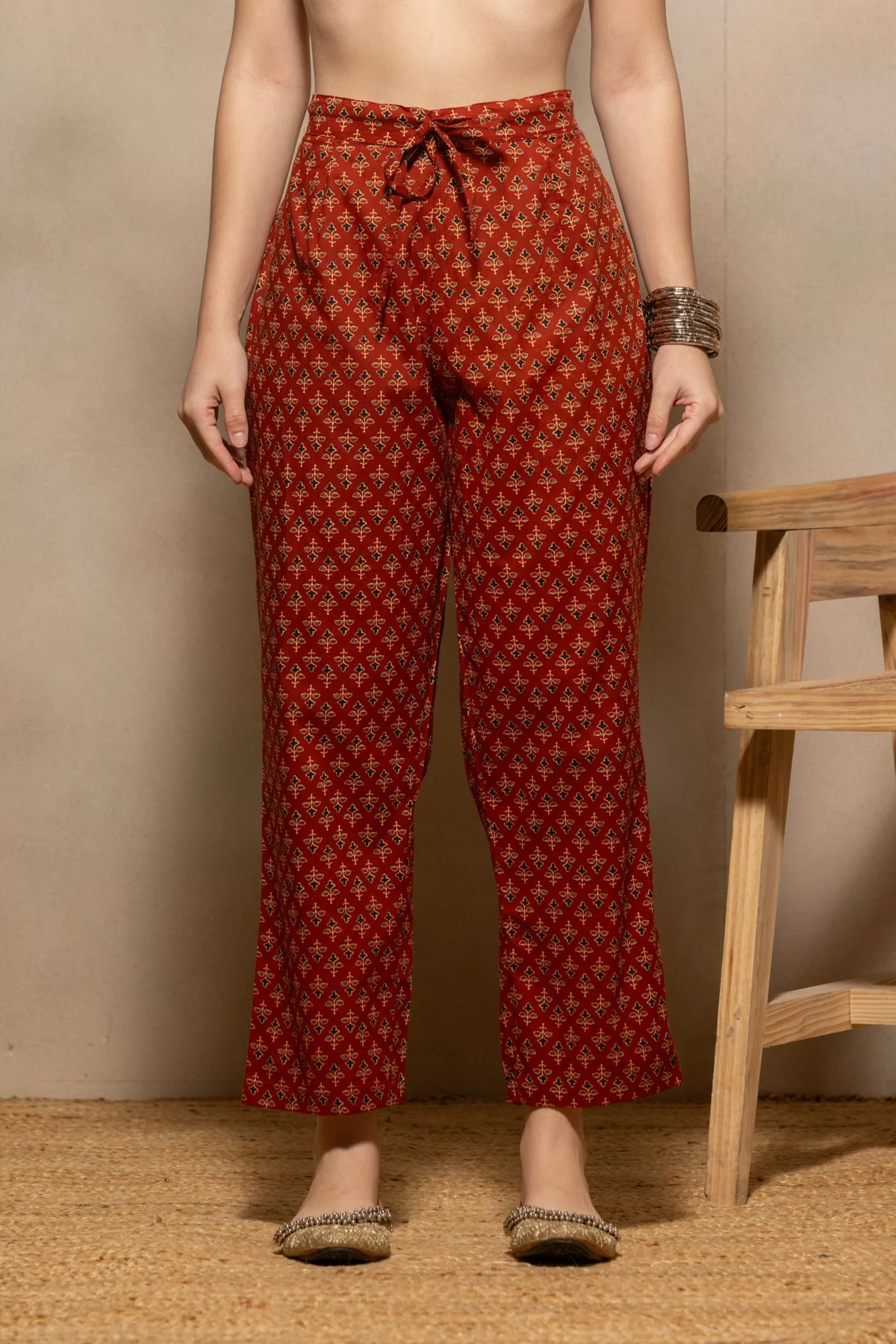 Rust Printed Flared Kurta 3 Pcs Set - Image 6