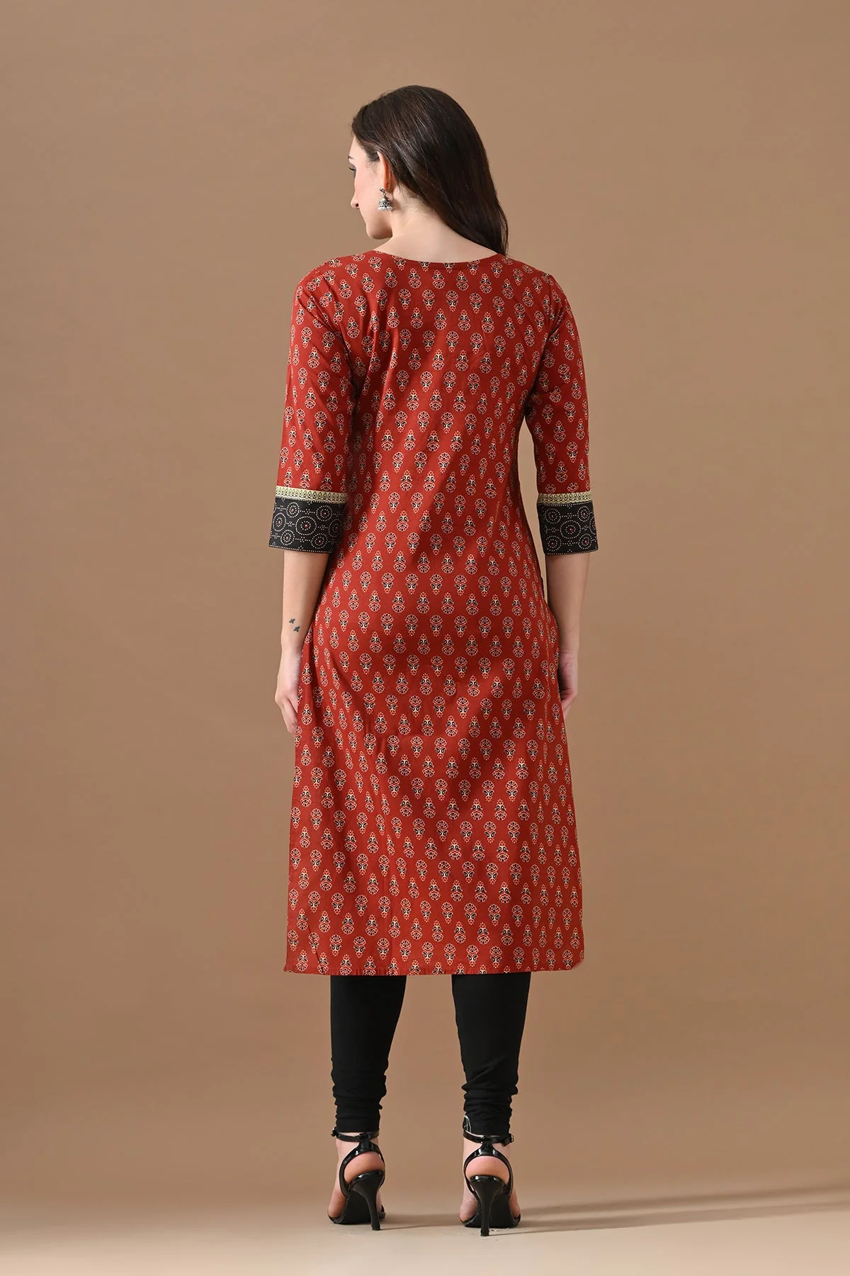 Rust Printed Kurta - Image 5