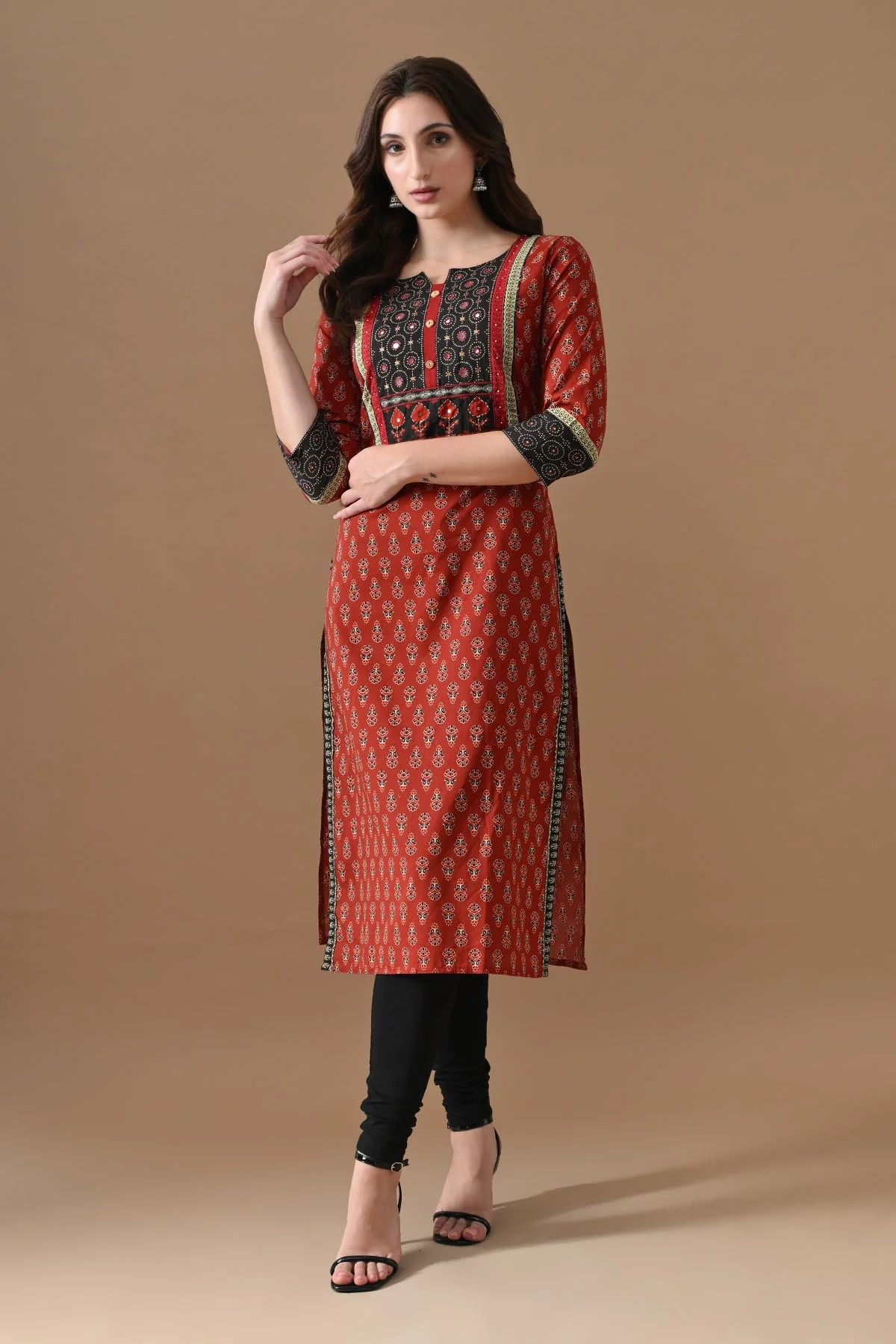 Rust Printed Kurta - Image 6