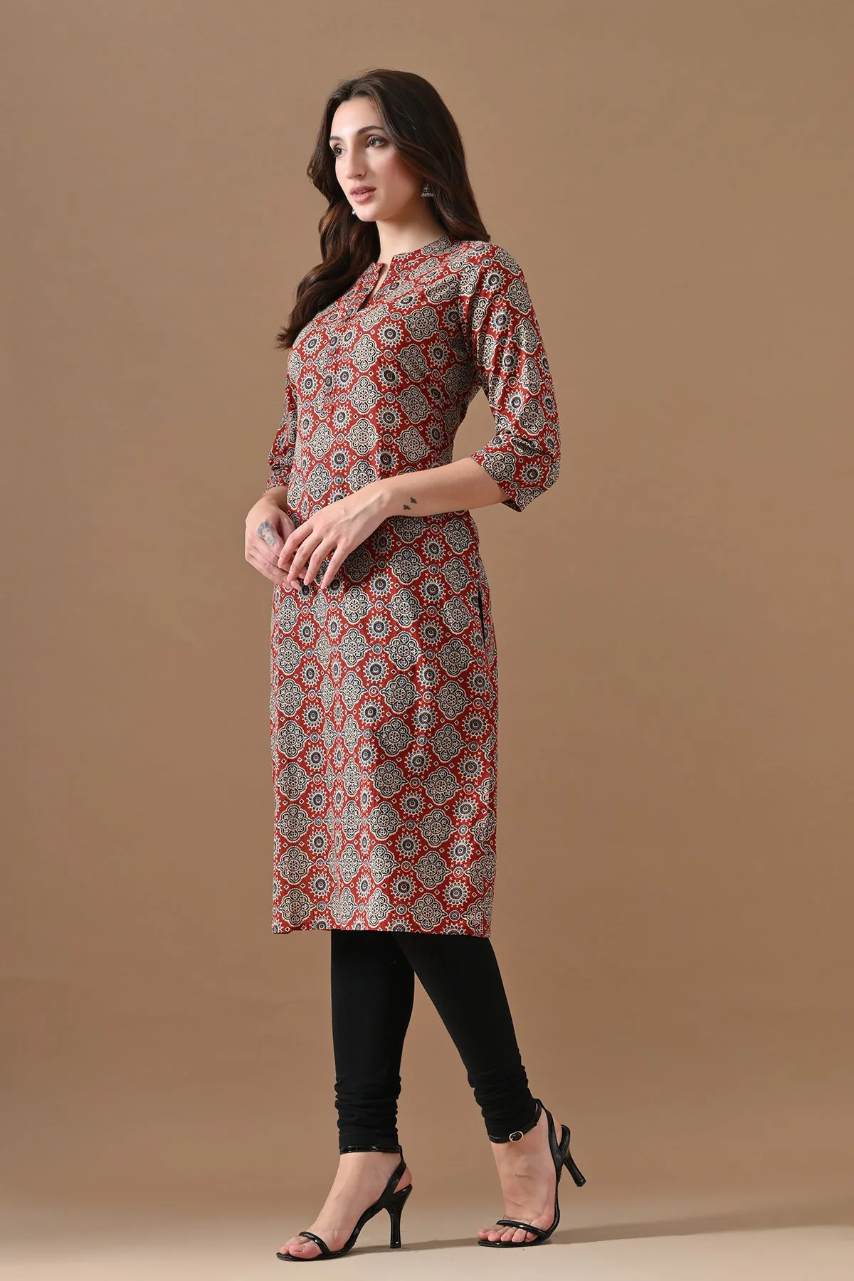 Rust Printed Kurta - Image 2