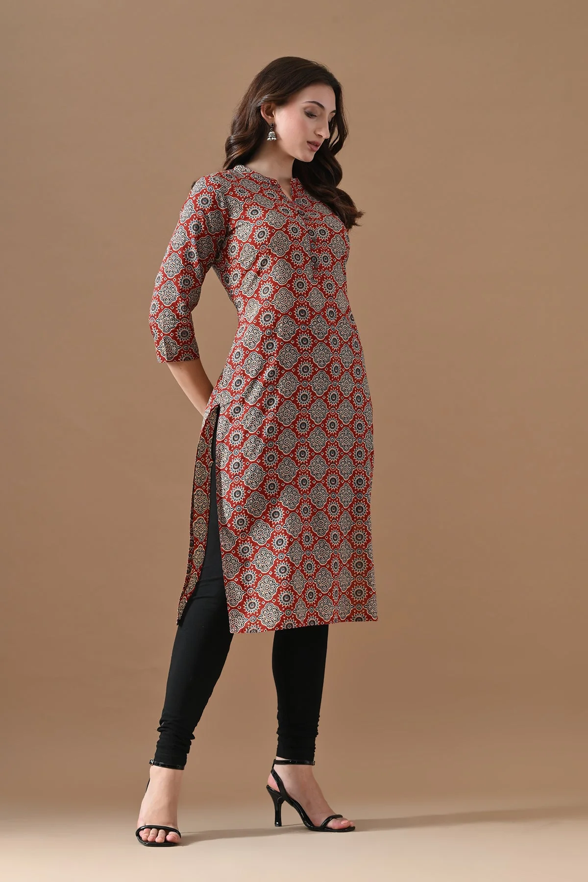 Rust Printed Kurta - Image 3