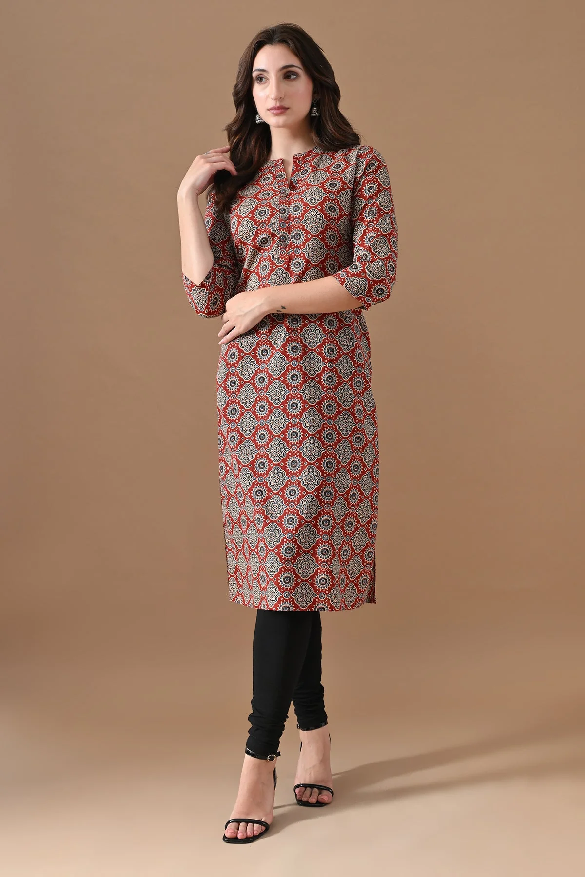 Rust Printed Kurta - Image 6