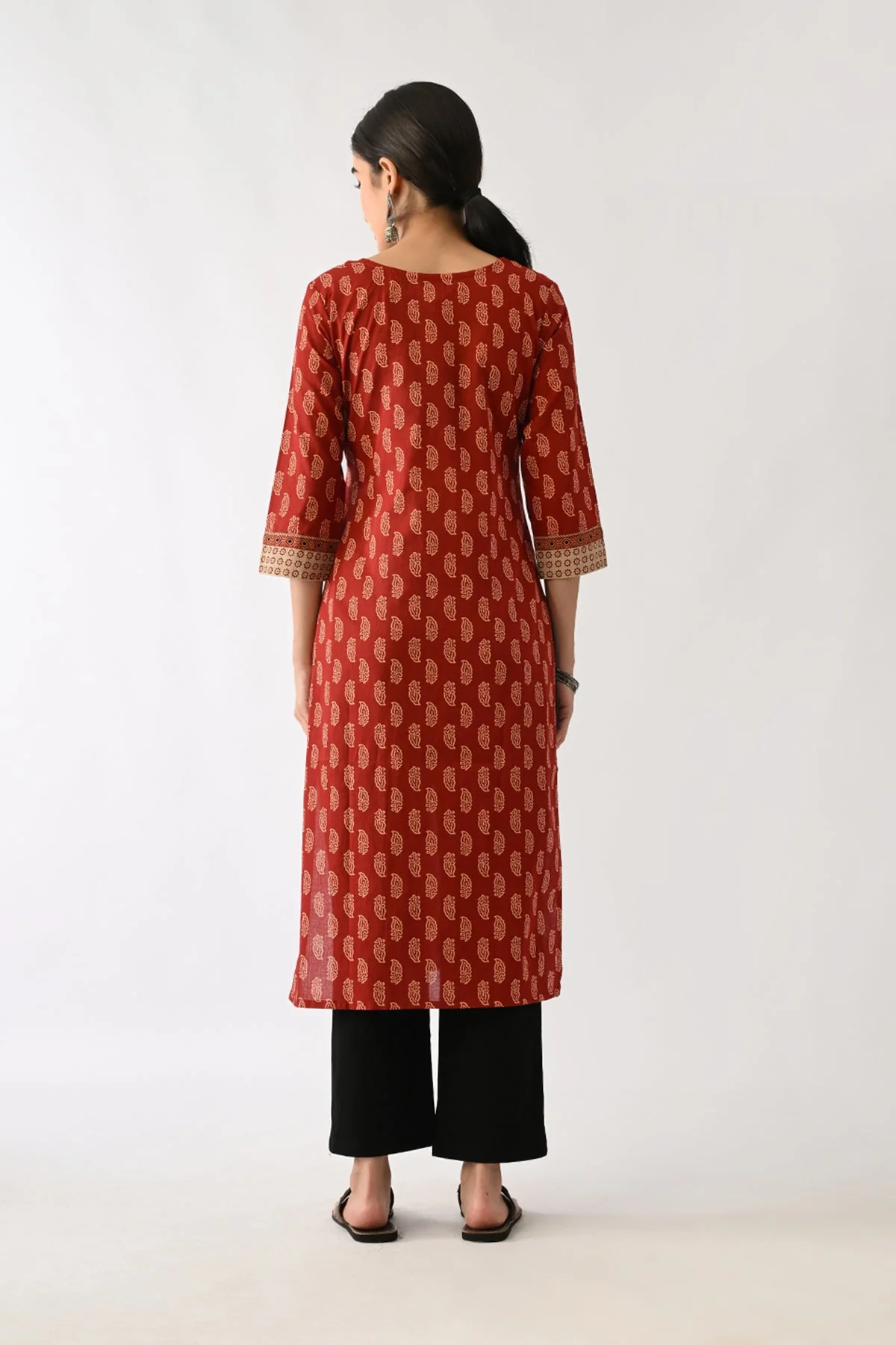 Rust Printed Kurta - Image 5