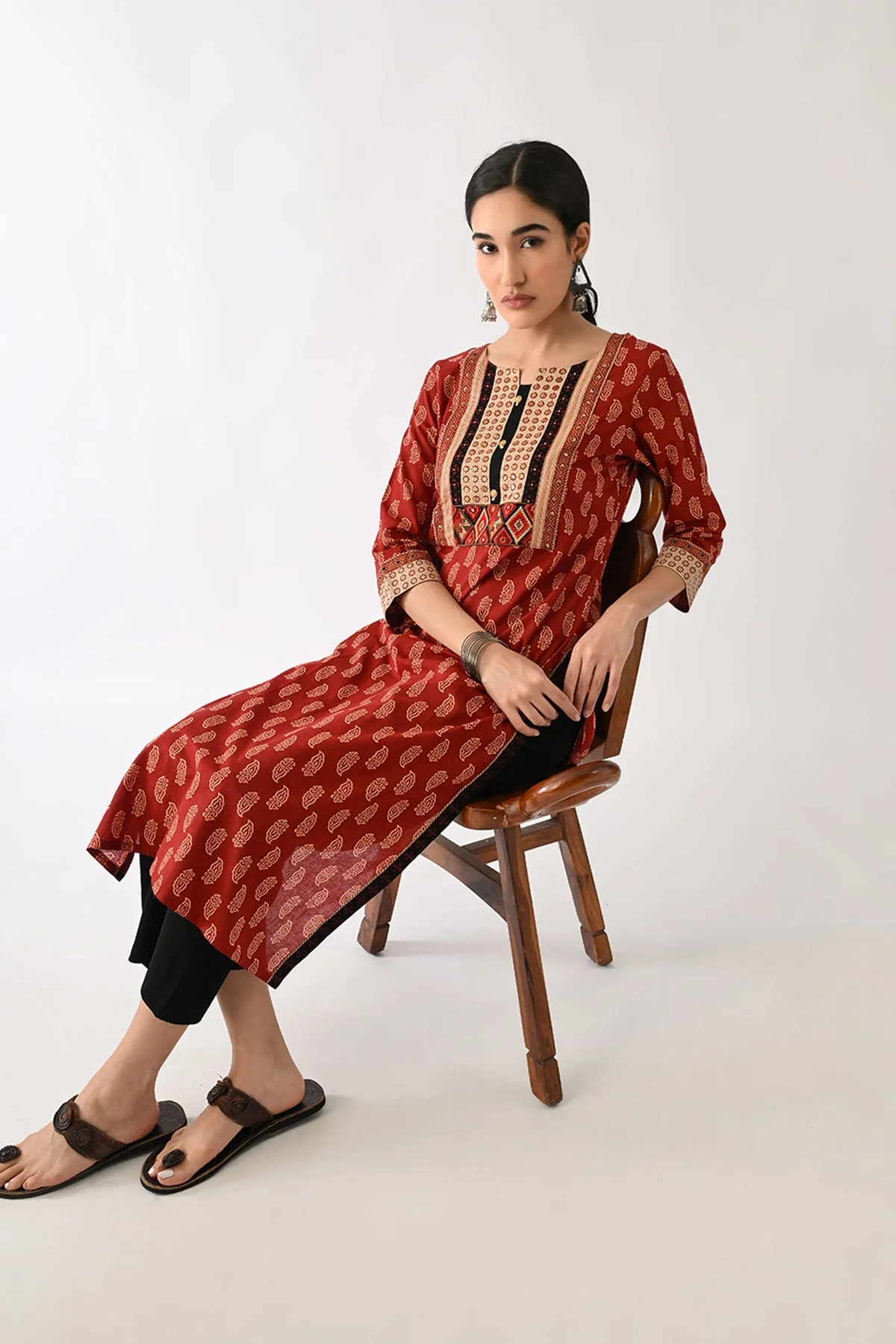 Rust Printed Kurta - Image 6
