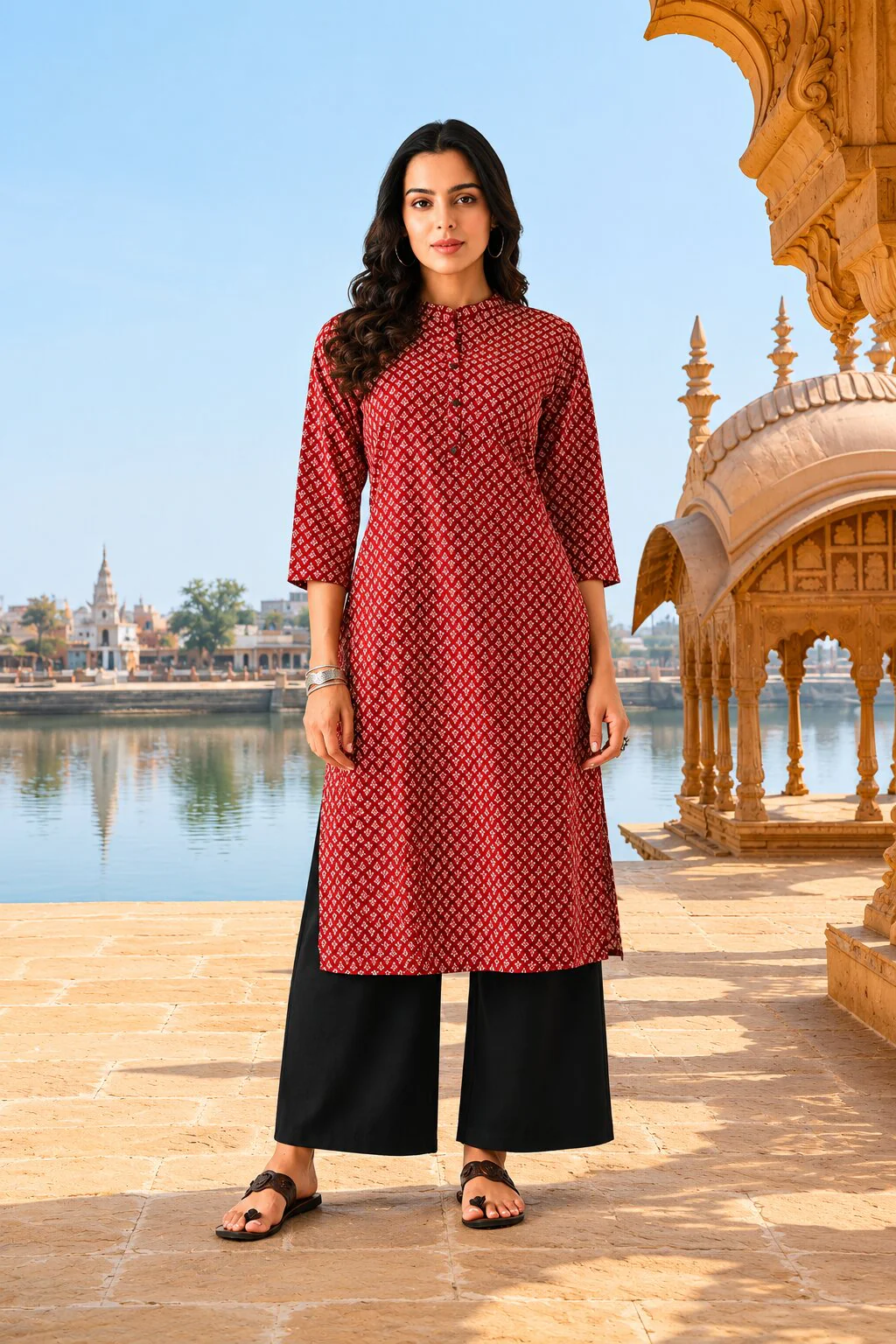 Rust Printed Kurta - Image 2