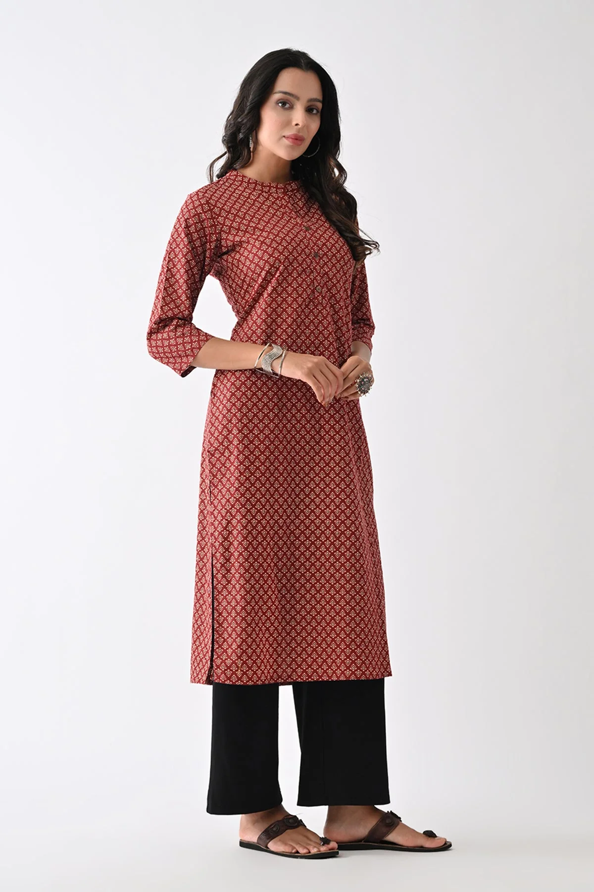Rust Printed Kurta - Image 3