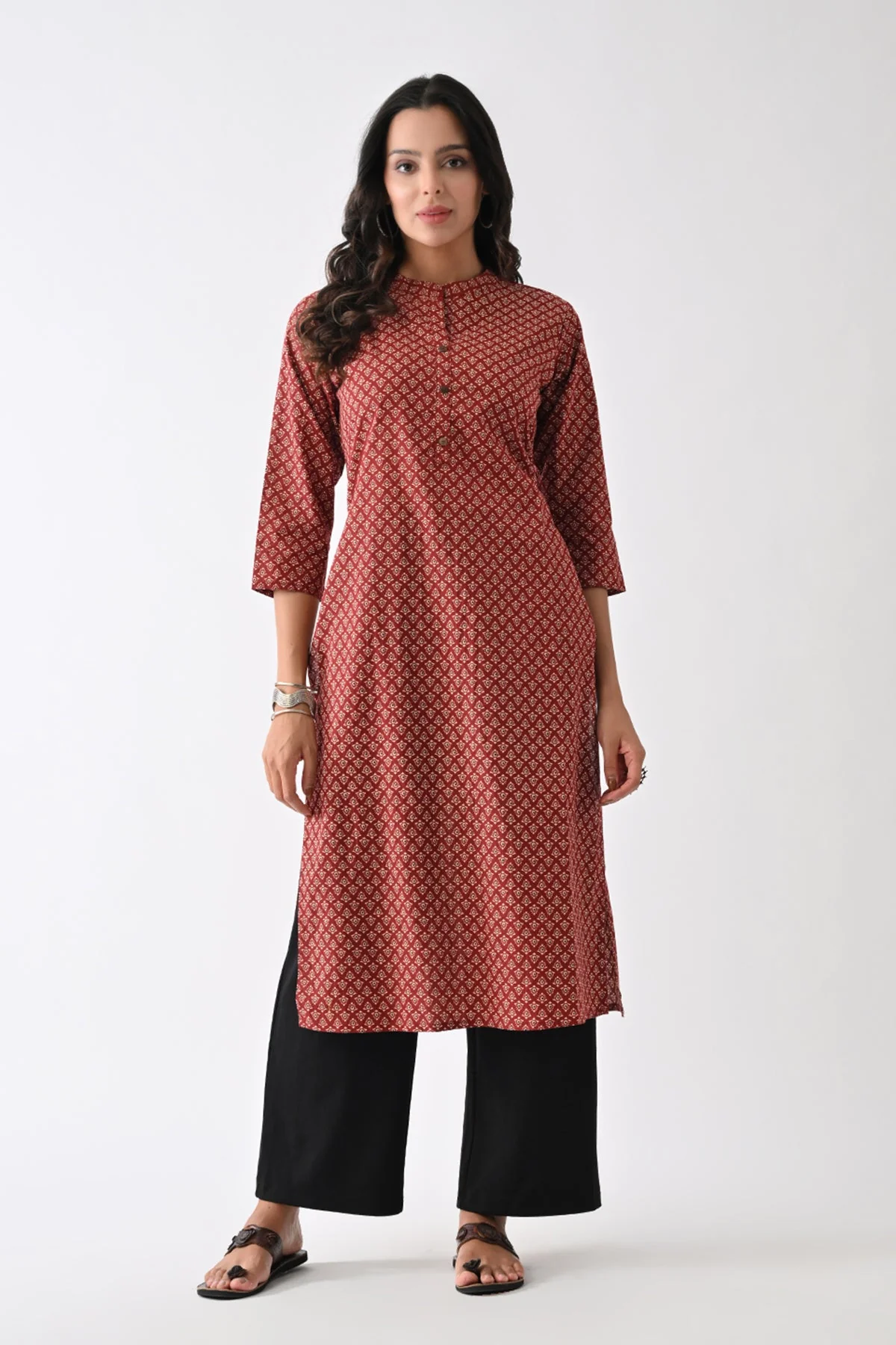 Rust Printed Kurta - Image 4