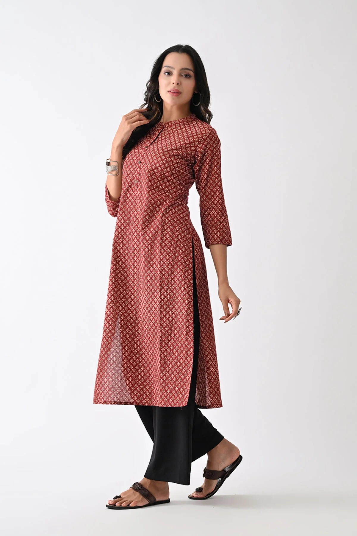 Rust Printed Kurta - Image 5