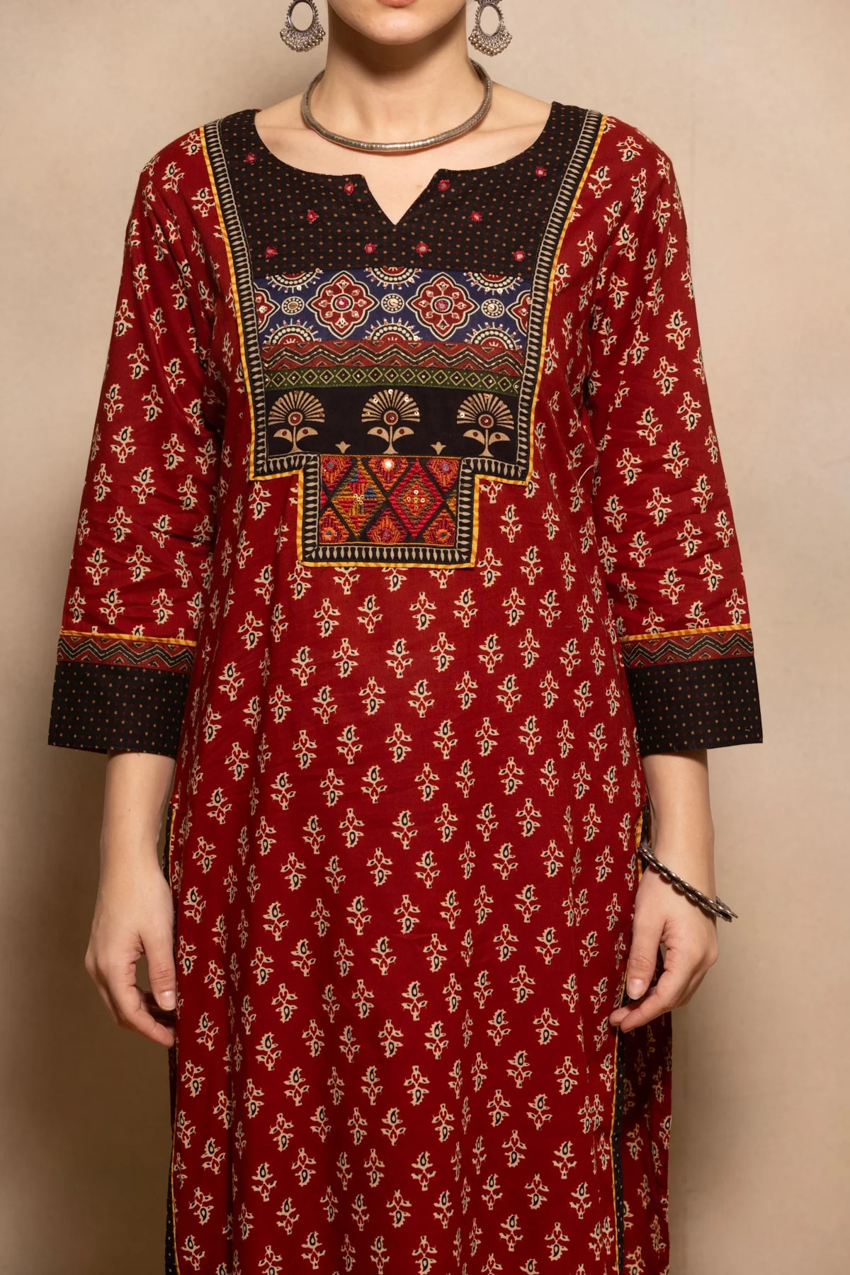 Rust Printed Kurta - Image 4
