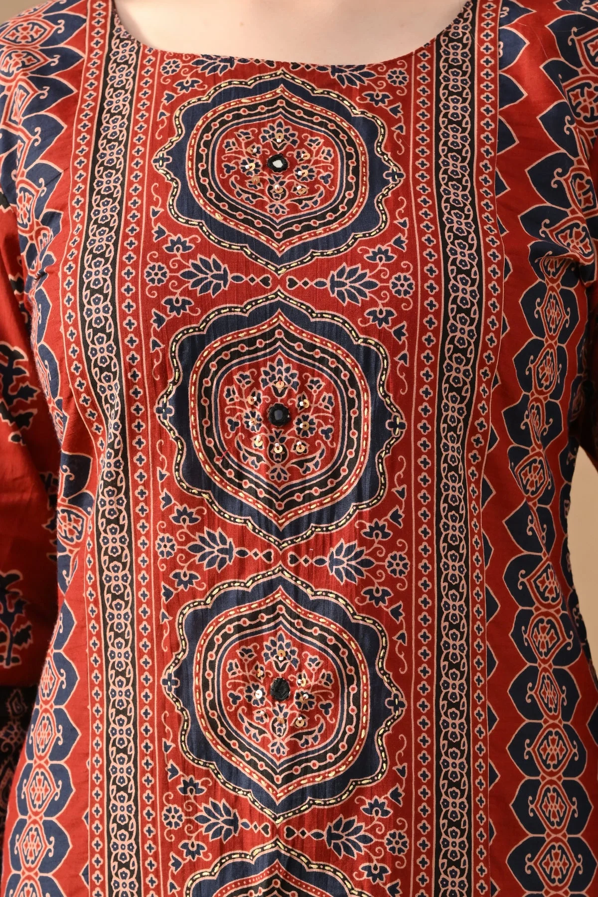 Rust Printed Straight Kurta - Image 4