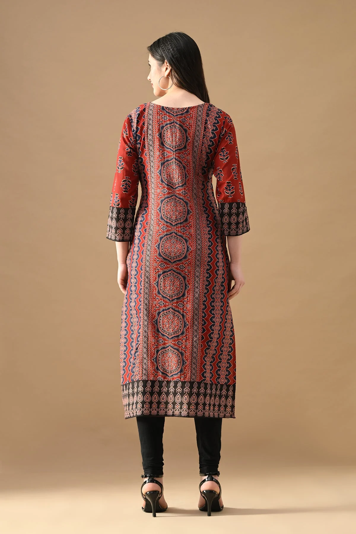 Rust Printed Straight Kurta - Image 5