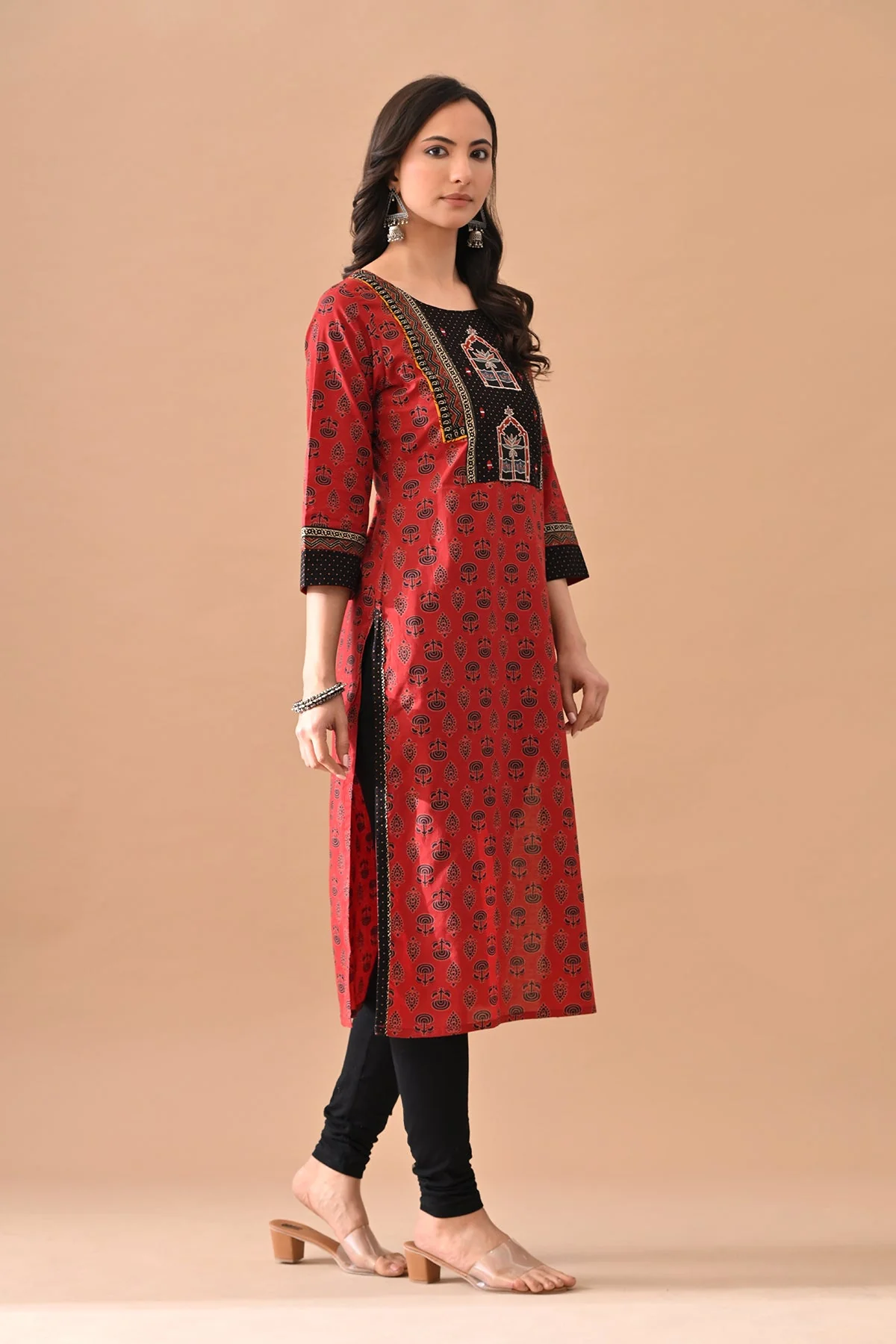 Rust Printed Straight Kurta - Image 3