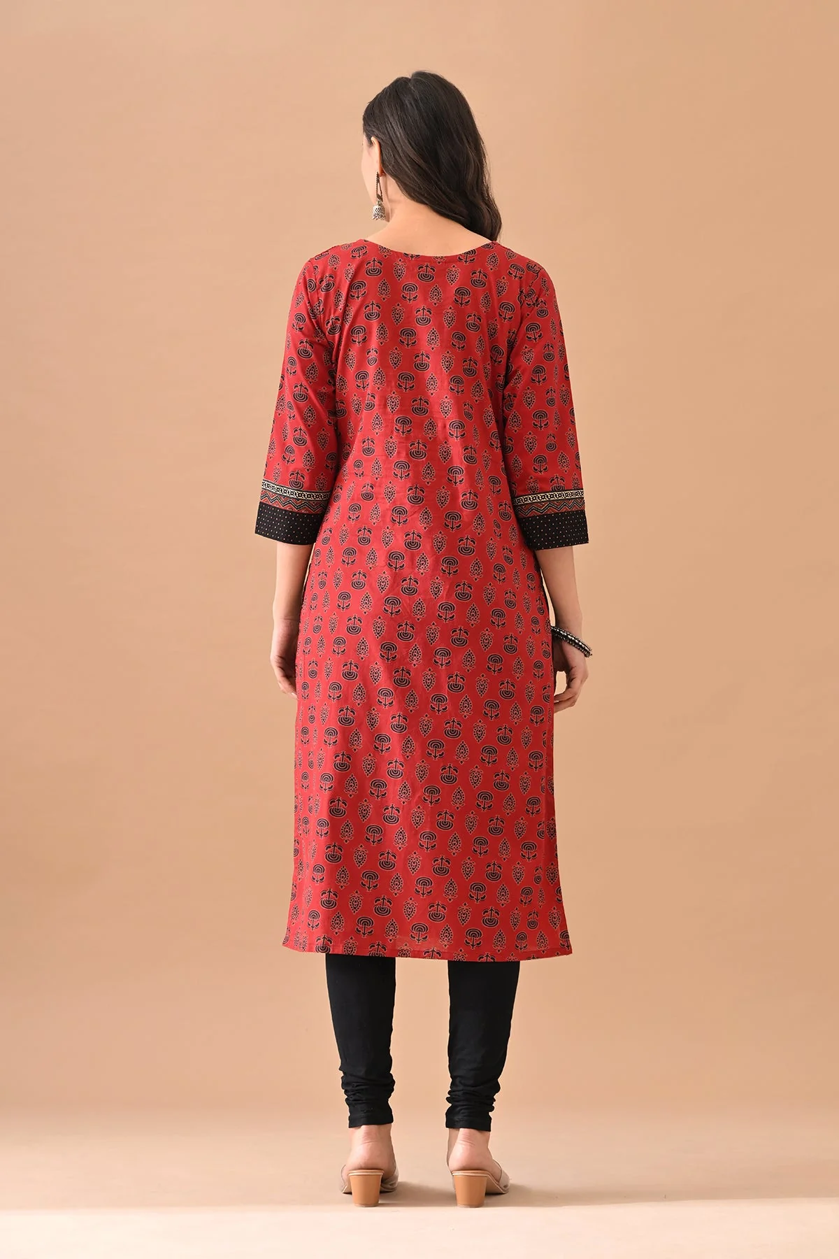 Rust Printed Straight Kurta - Image 5
