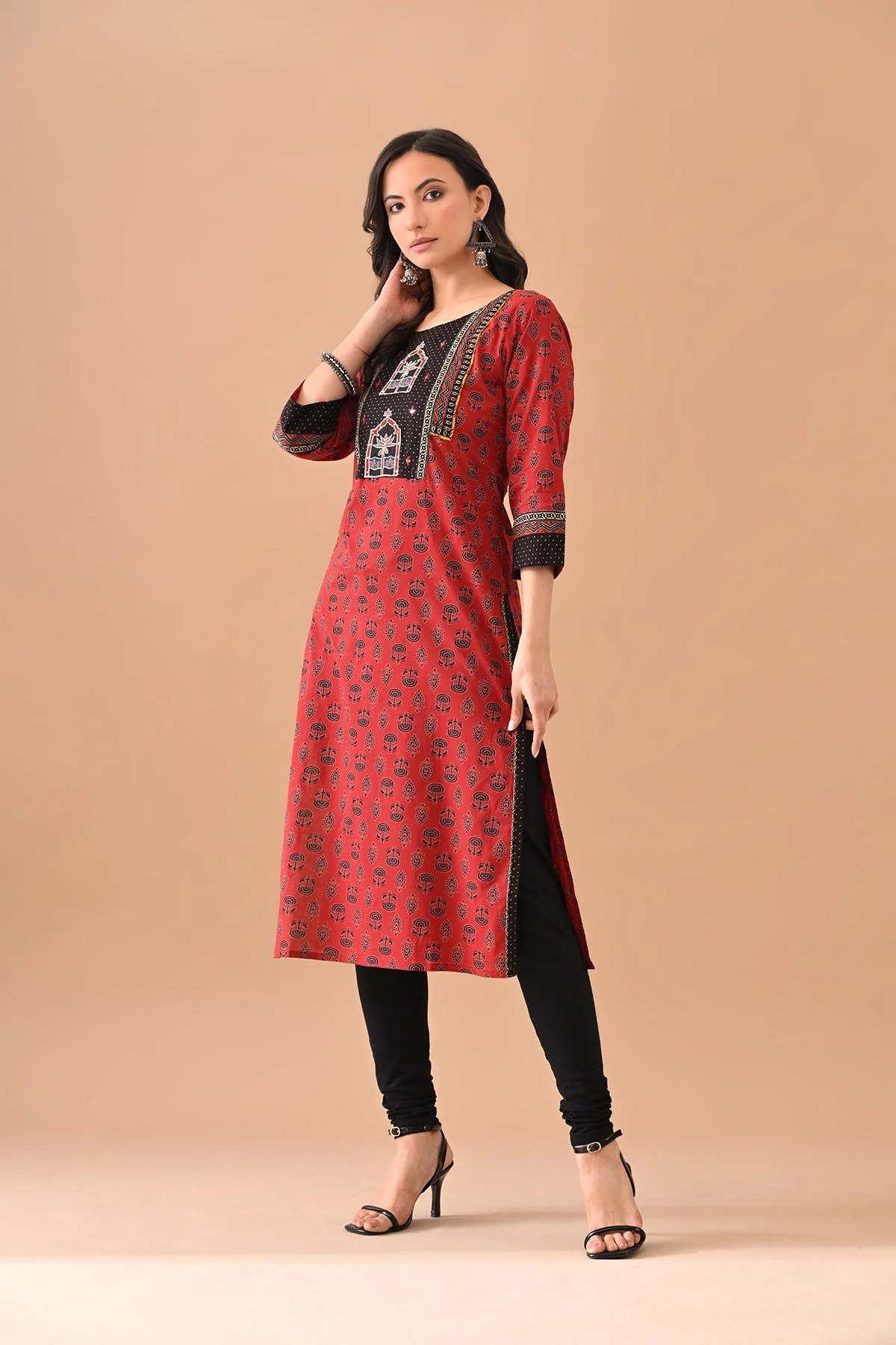 Rust Printed Straight Kurta - Image 6