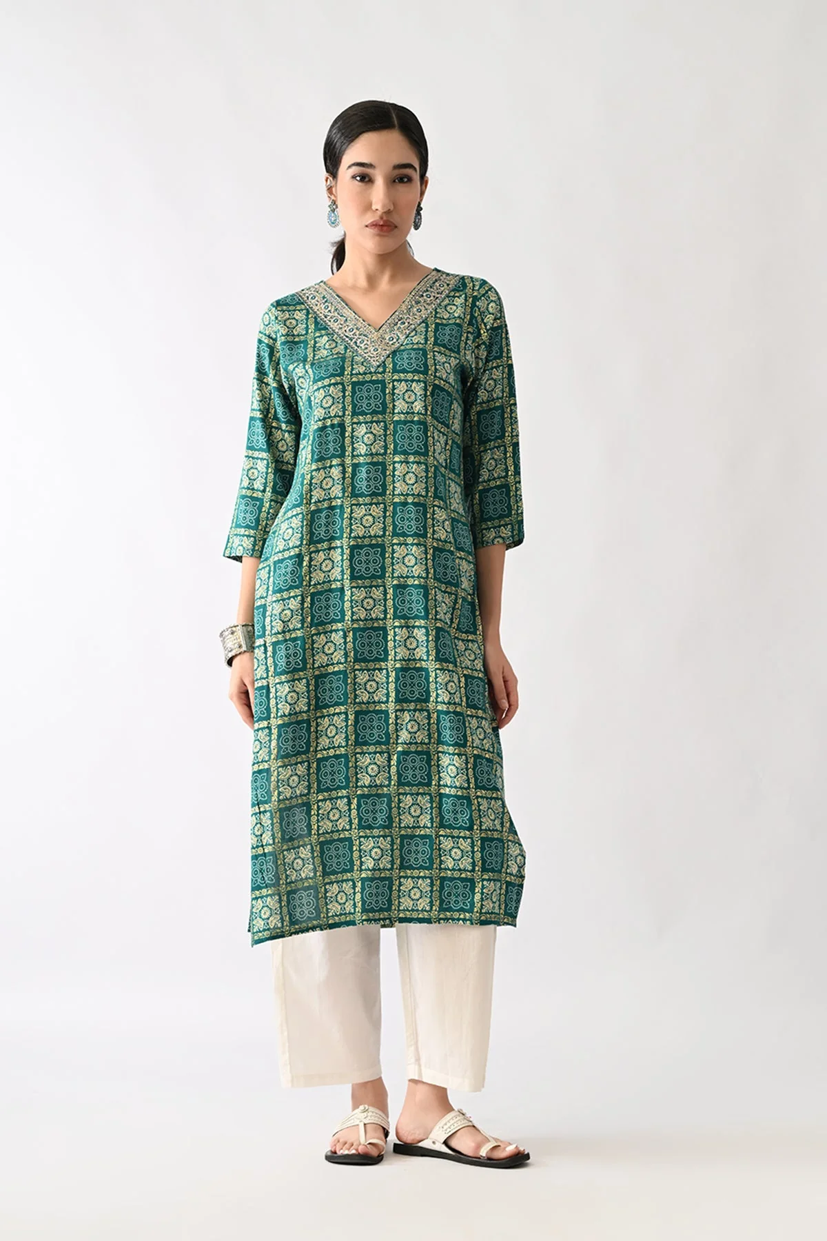Sea Green Printed Kurta - Image 4