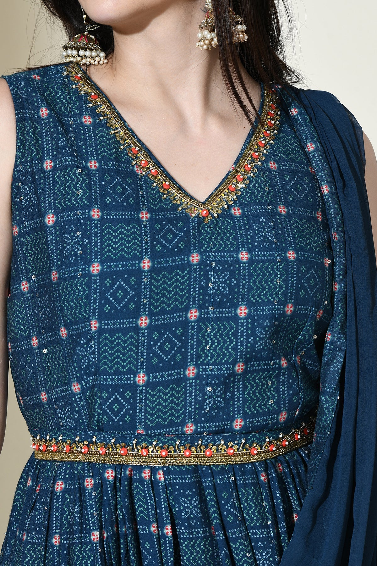 Teal Embellished Dress Set - Image 3