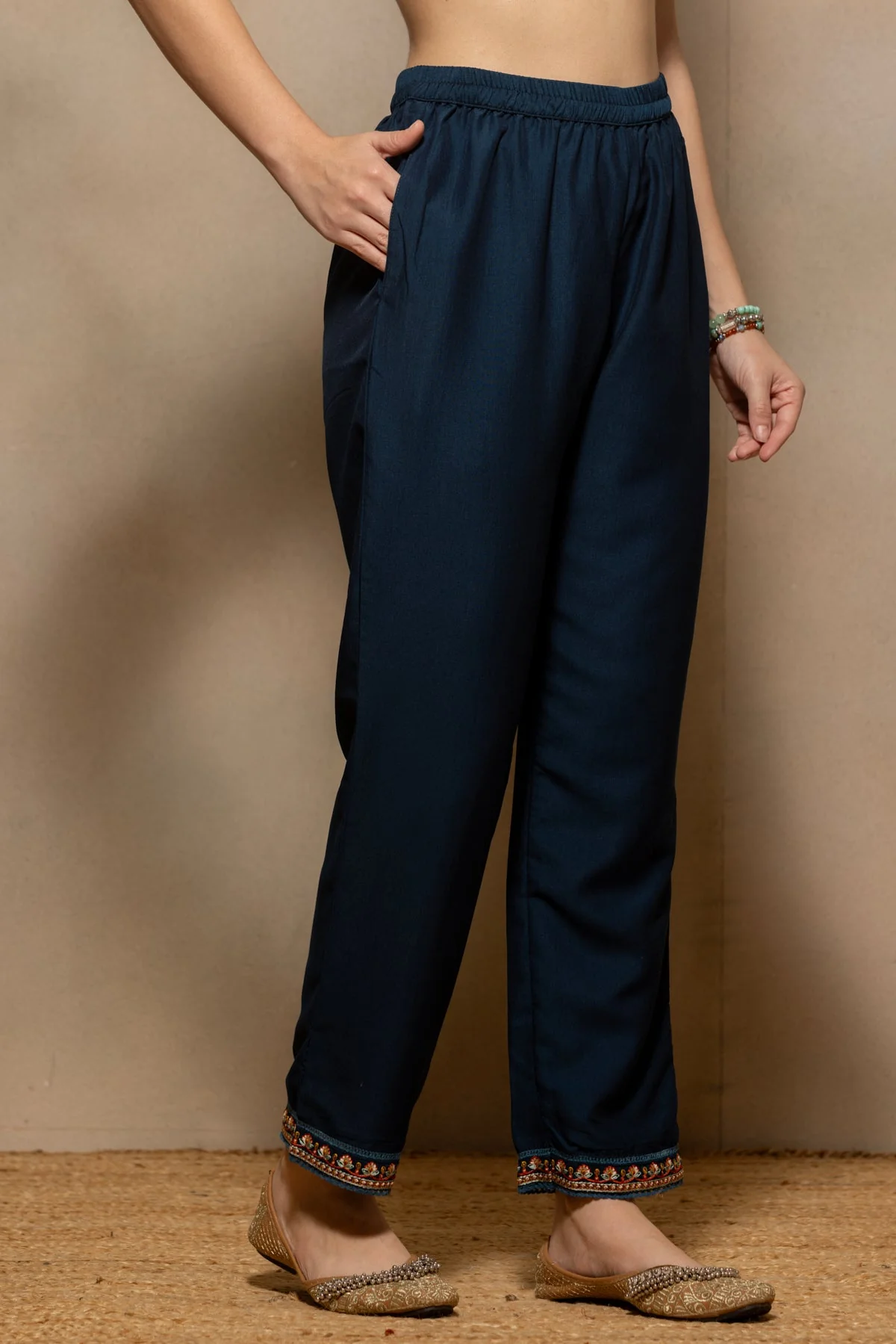 Teal Embroidered A-line Kurta 2 Pcs Set - Image 6