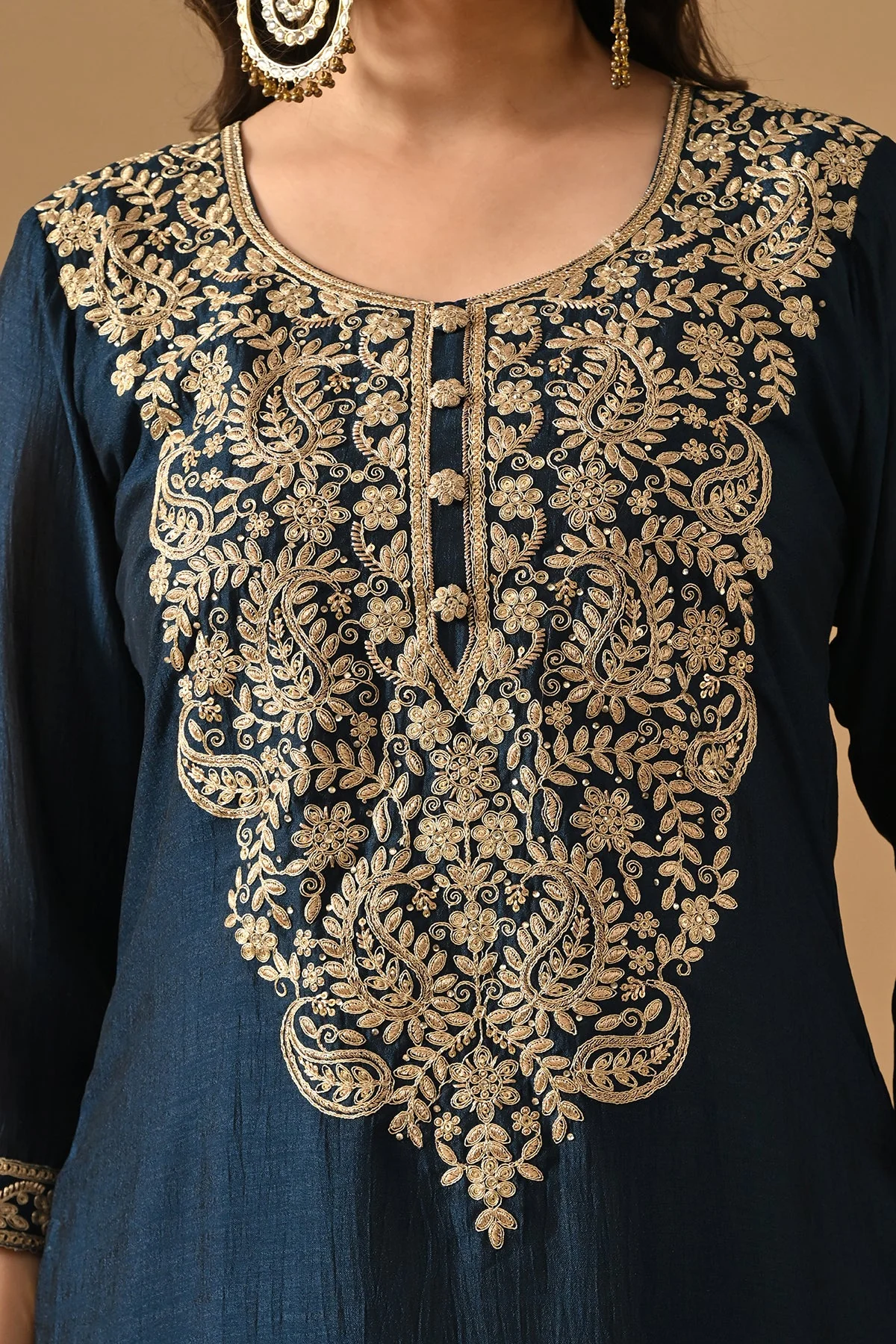 Teal Embroidered Kurta 3 Pcs Set - Image 5