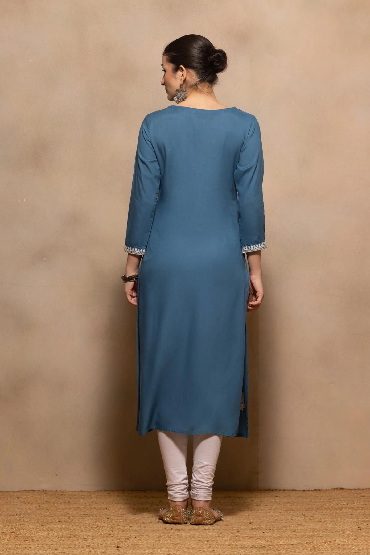 Teal Embroidered Kurta Set - Image 5