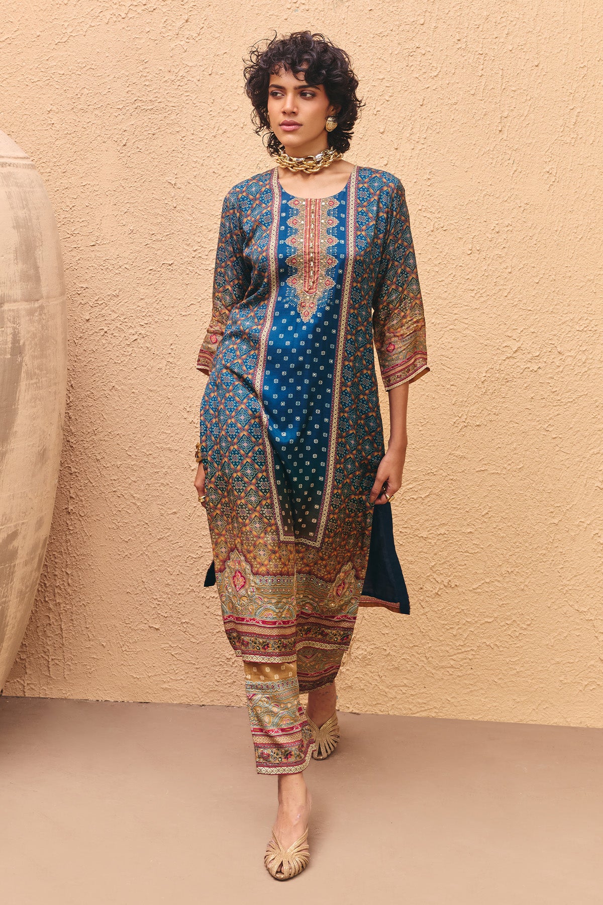 Teal Printed Kurta 3 Pcs Set - Image 2