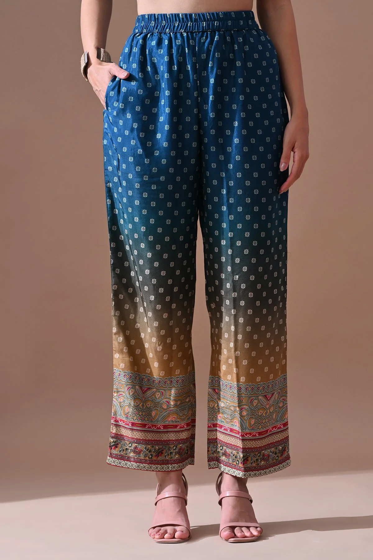 Teal Printed Kurta 3 Pcs Set - Image 4
