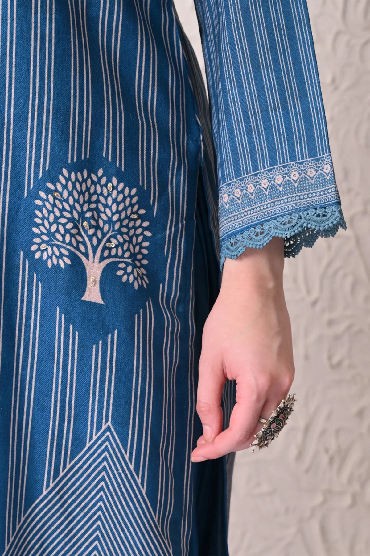 Teal Printed Kurta 3 Pcs Set - Image 8