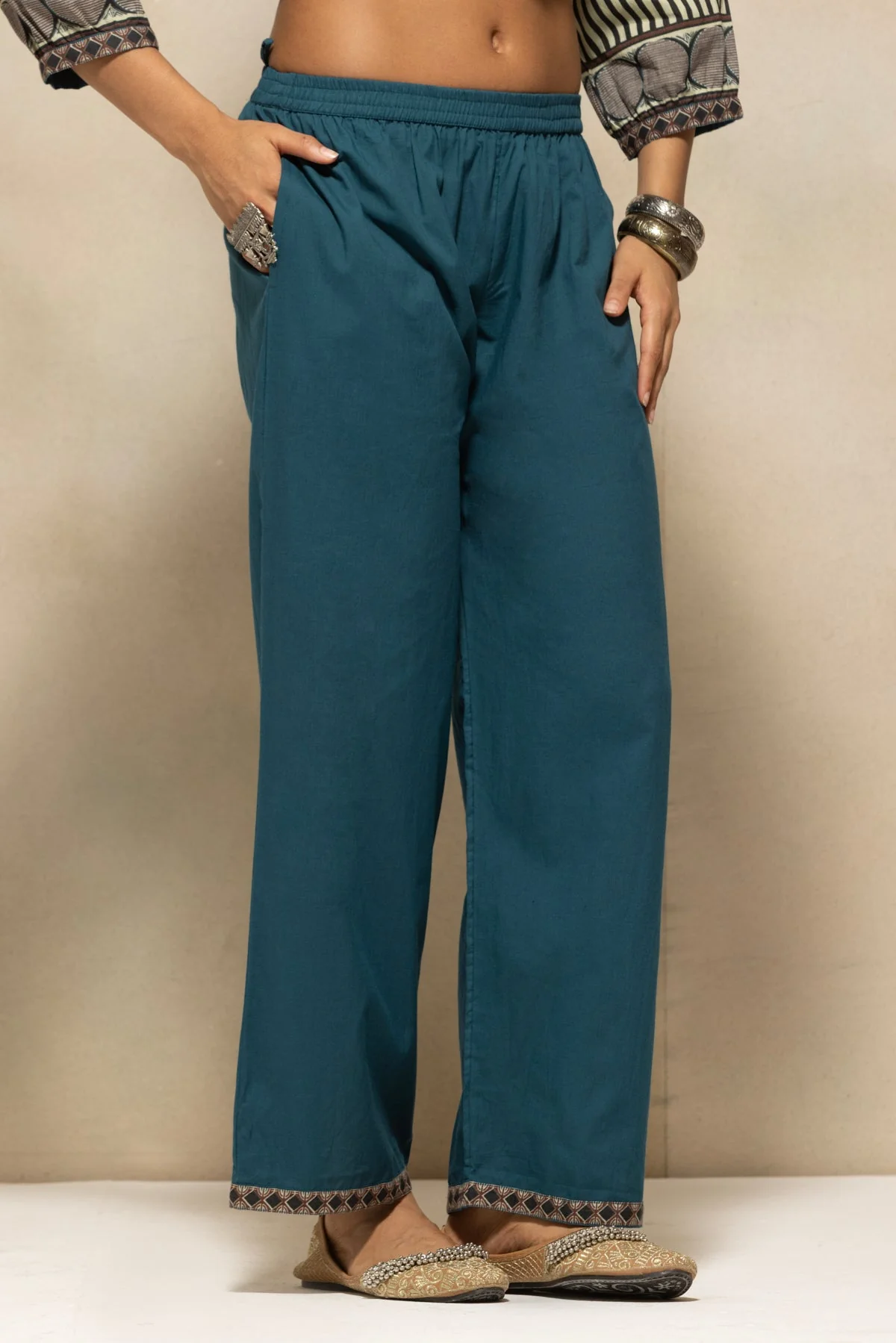 Teal Self-Design Kurta 2 Pcs Set - Image 6