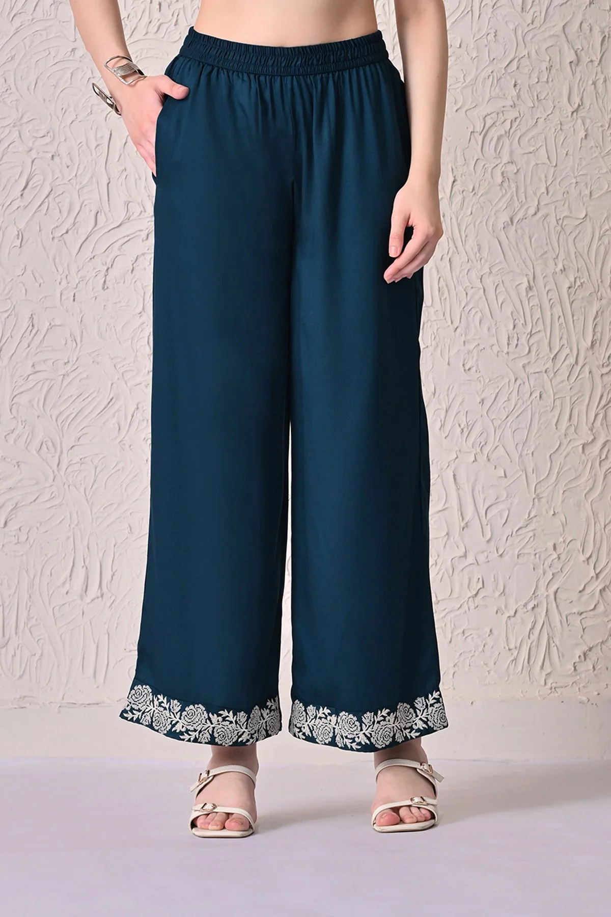 Teal Self-Design Kurta 2 Pcs Set - Image 6