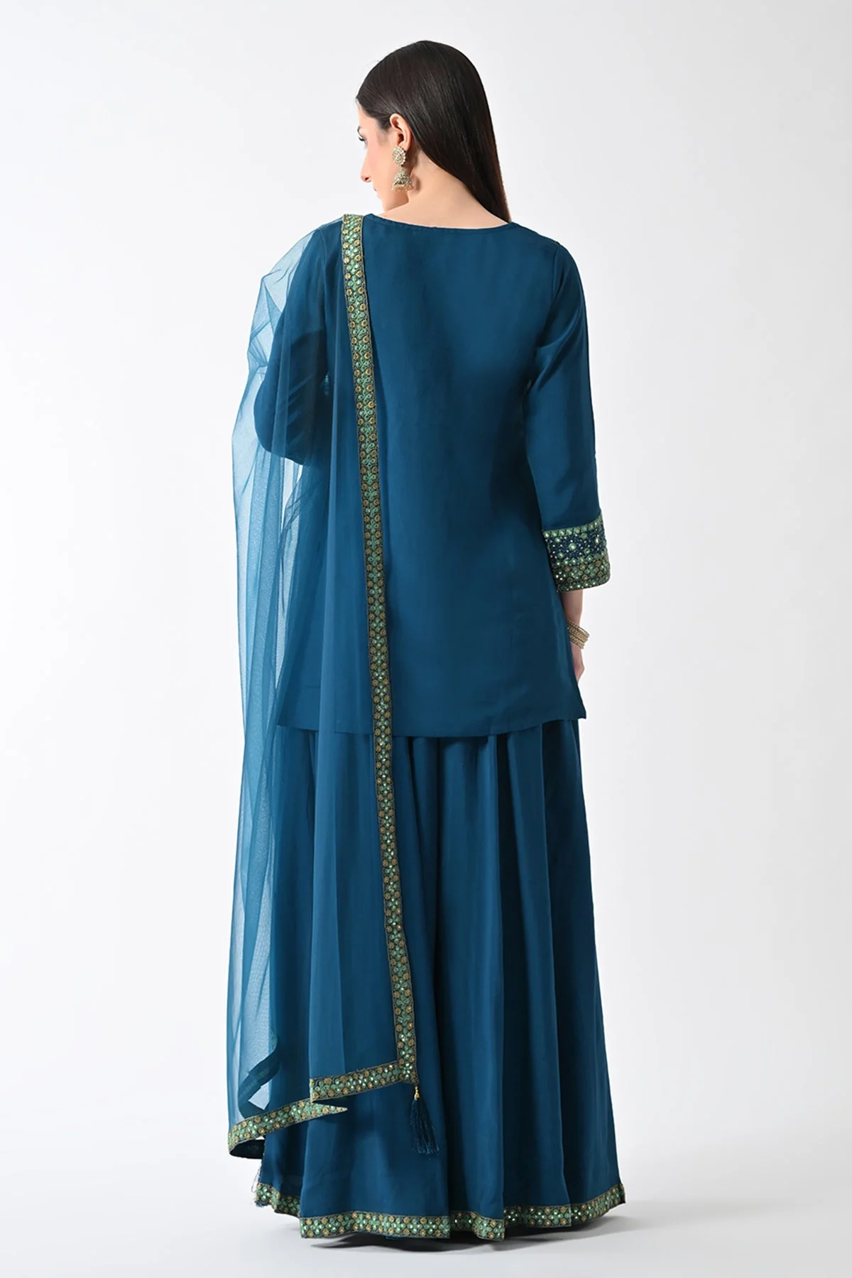Teal Yoke Embroidered Kurta 3 Pcs Set - Image 4