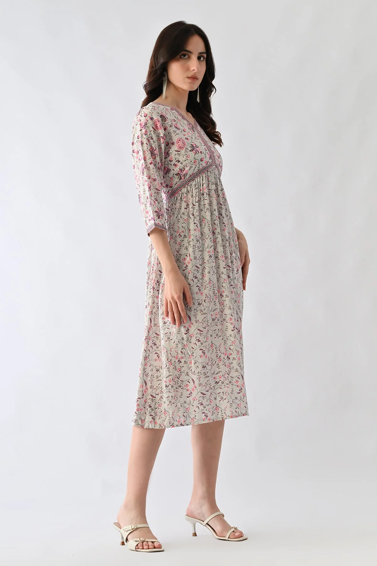 White A-line Printed Dress - Image 3
