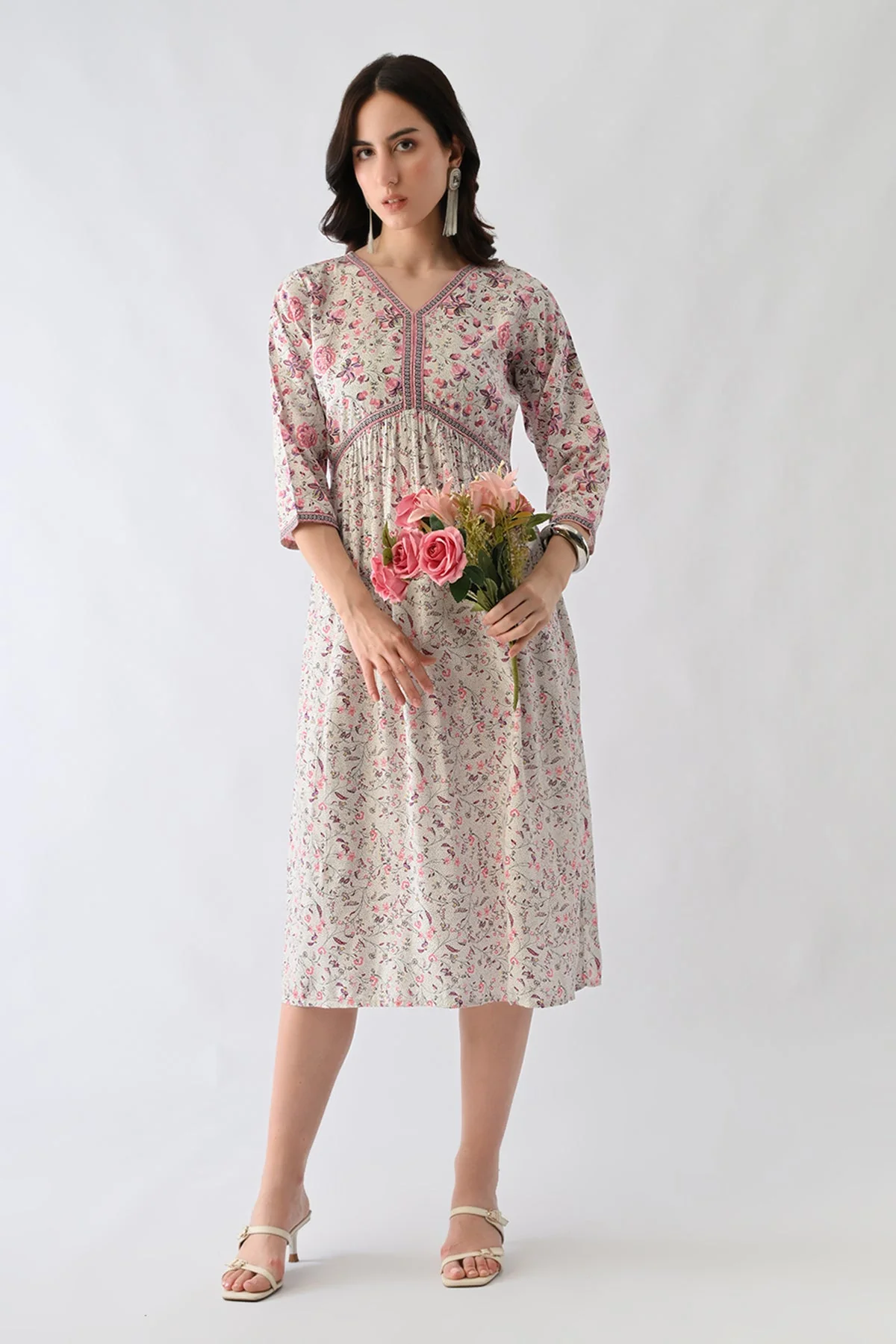White A-line Printed Dress - Image 6