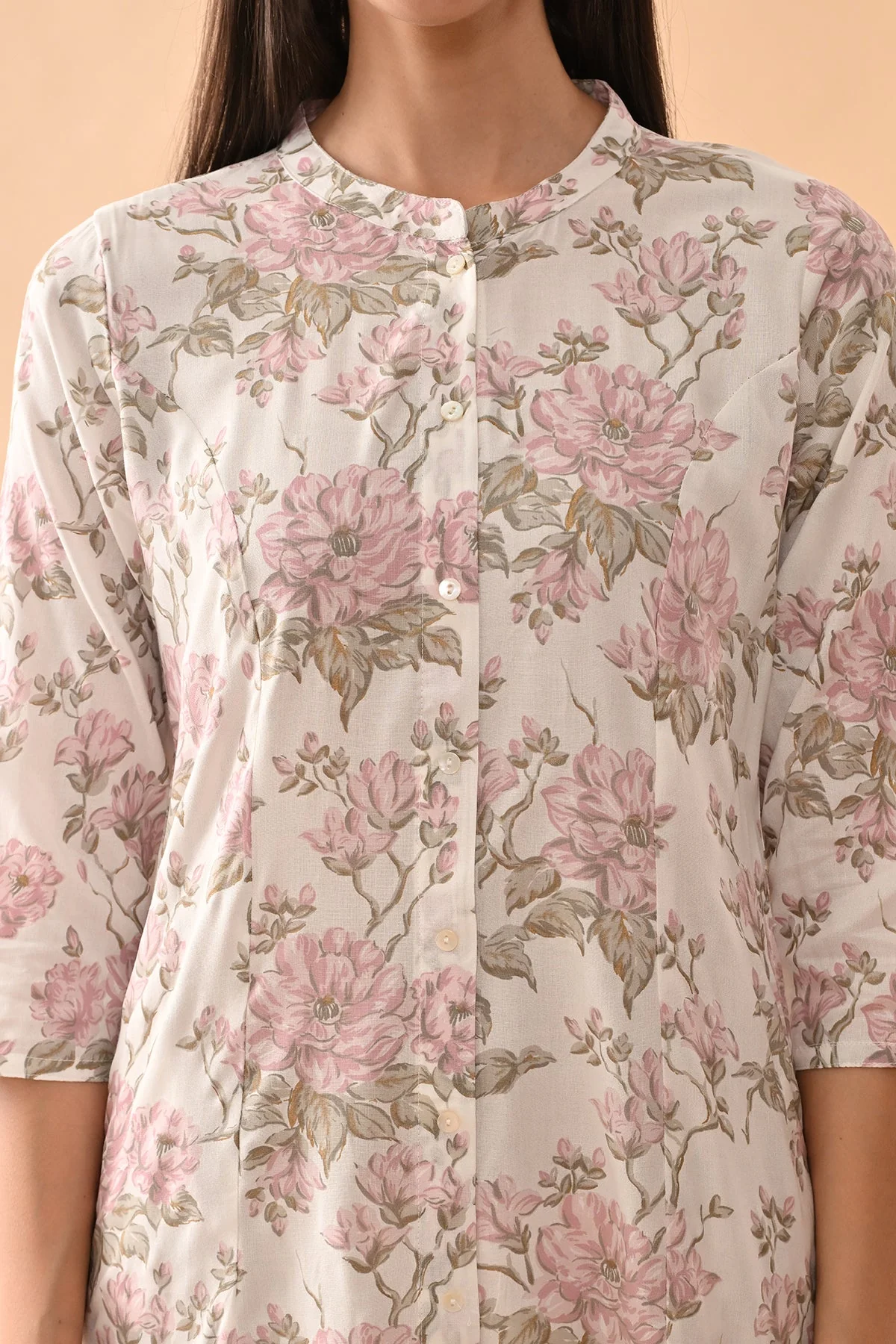 White Floral Printed Kurta - Image 4