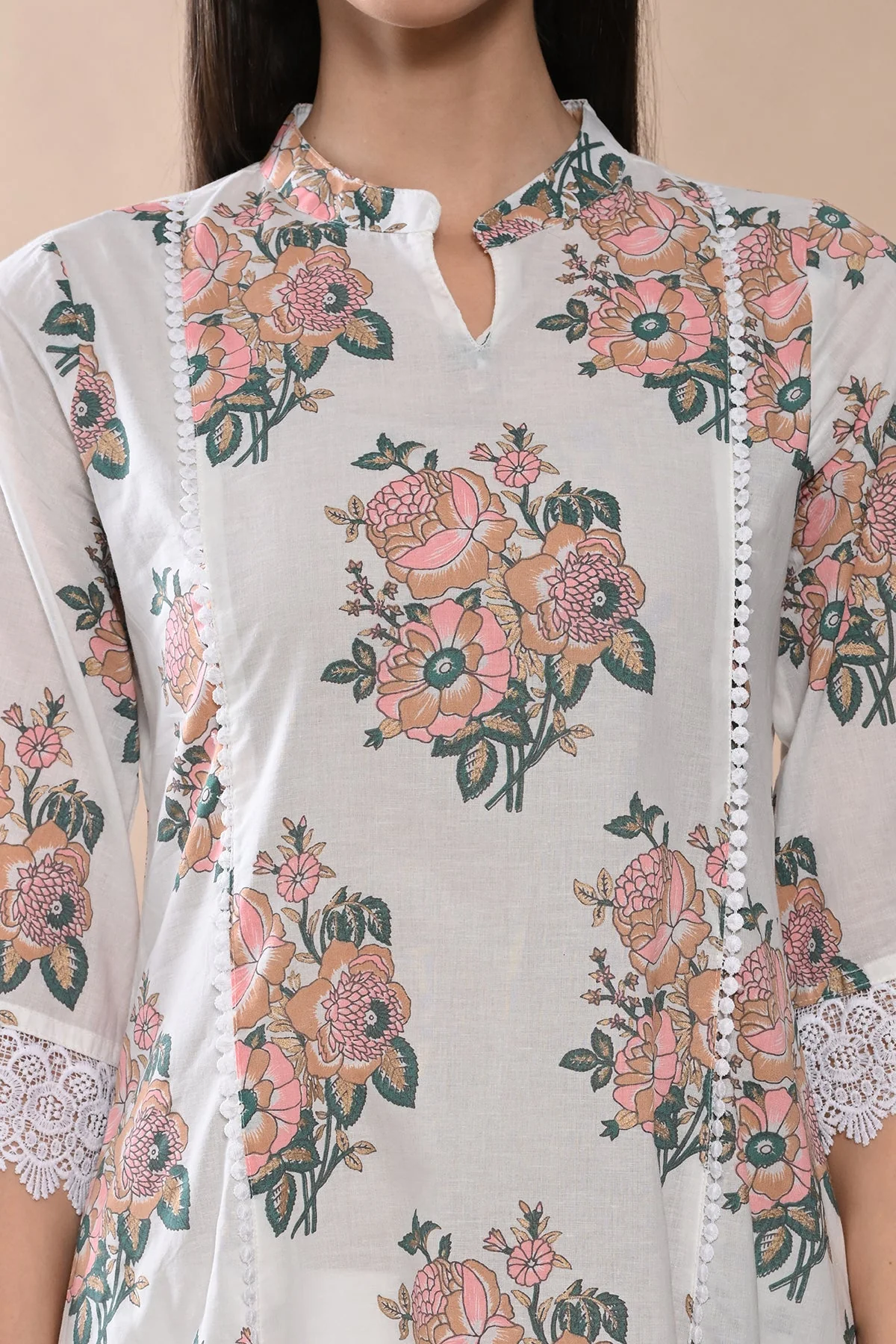 White Printed A-line Kurta 2 Pcs Set - Image 4